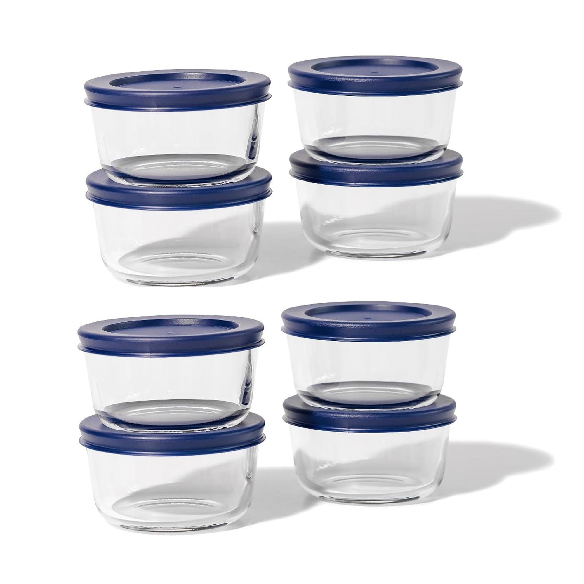 16 Piece Set 7 Oz  Round Glass Storage Containers With Lids, Blue – In Use – Dura Living