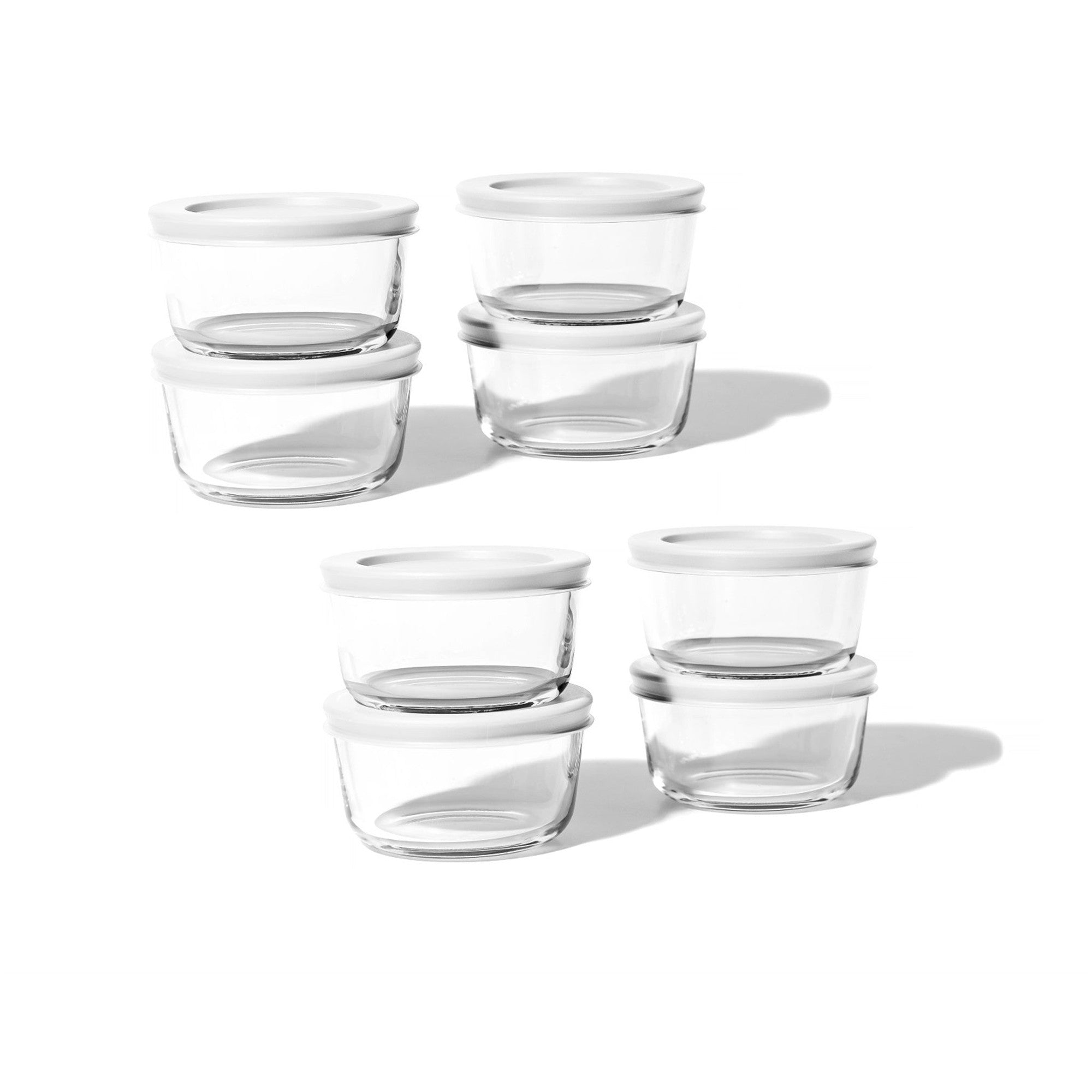 16 Piece Set (1 Cup / 8Oz)  Round Glass Storage Containers With Lids, White – Main View – Dura Living