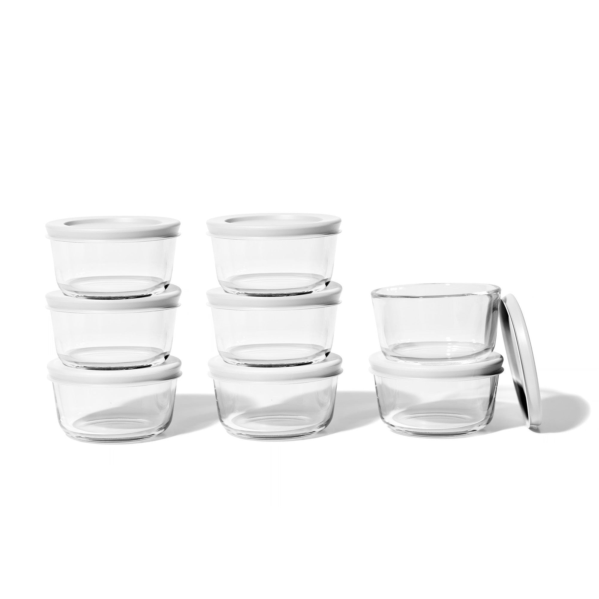 16 Piece Set (1 Cup / 8Oz)  Round Glass Storage Containers With Lids, White – Detail – Dura Living