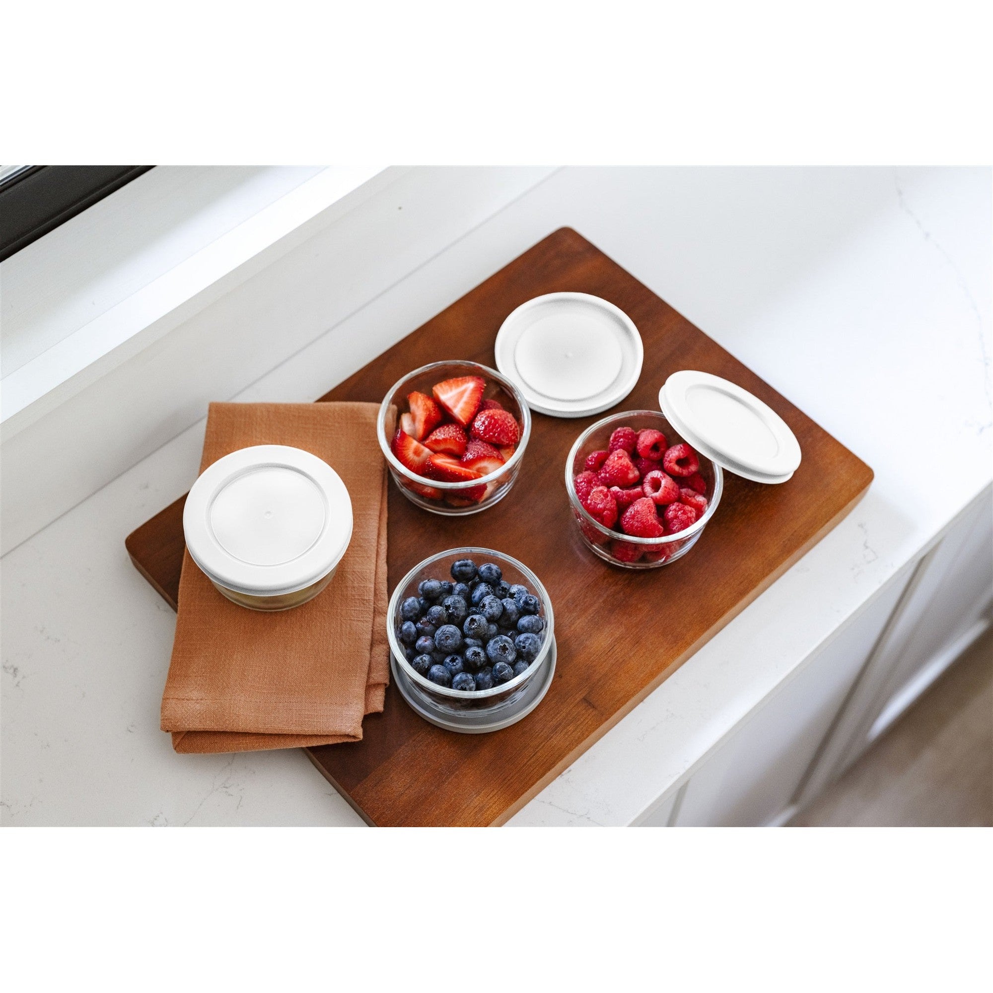 16 Piece Set (1 Cup / 8Oz)  Round Glass Storage Containers With Lids, White – Scale Reference – Dura Living