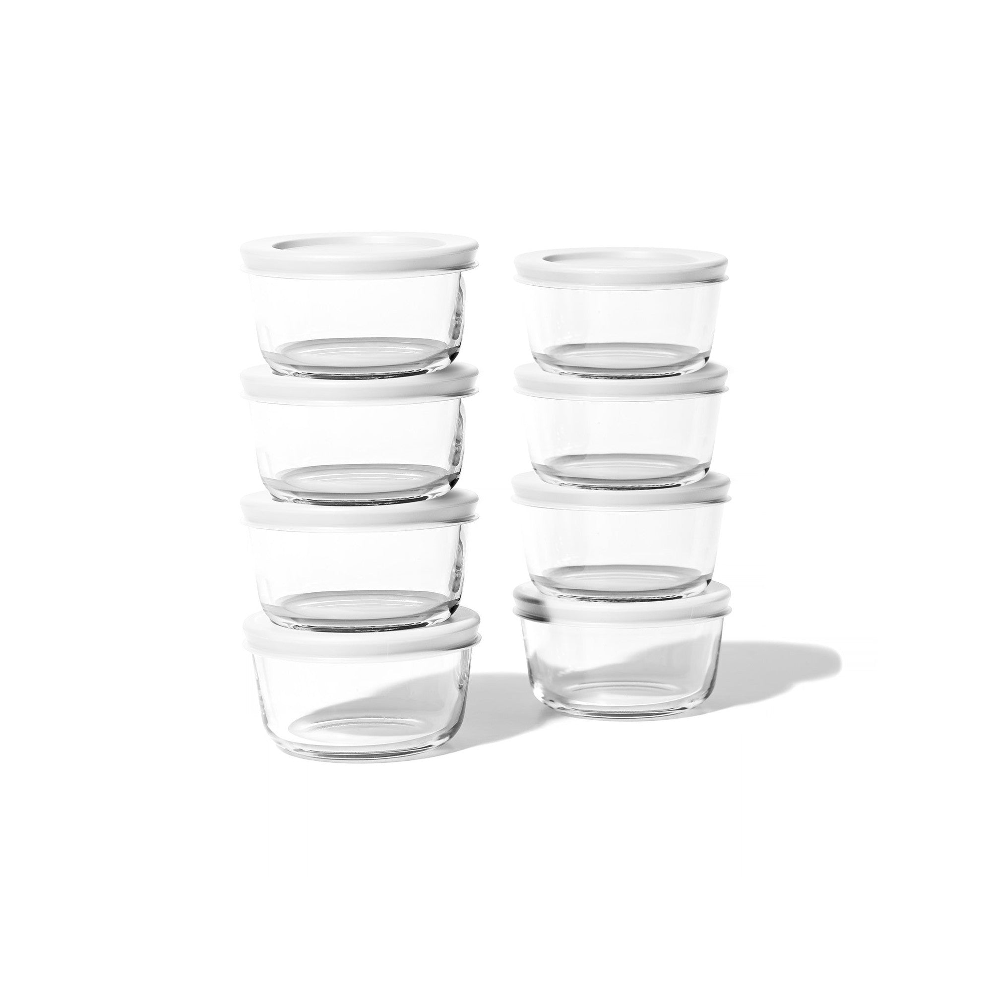 16 Piece Set (1 Cup / 8Oz)  Round Glass Storage Containers With Lids, White – Full Set – Dura Living