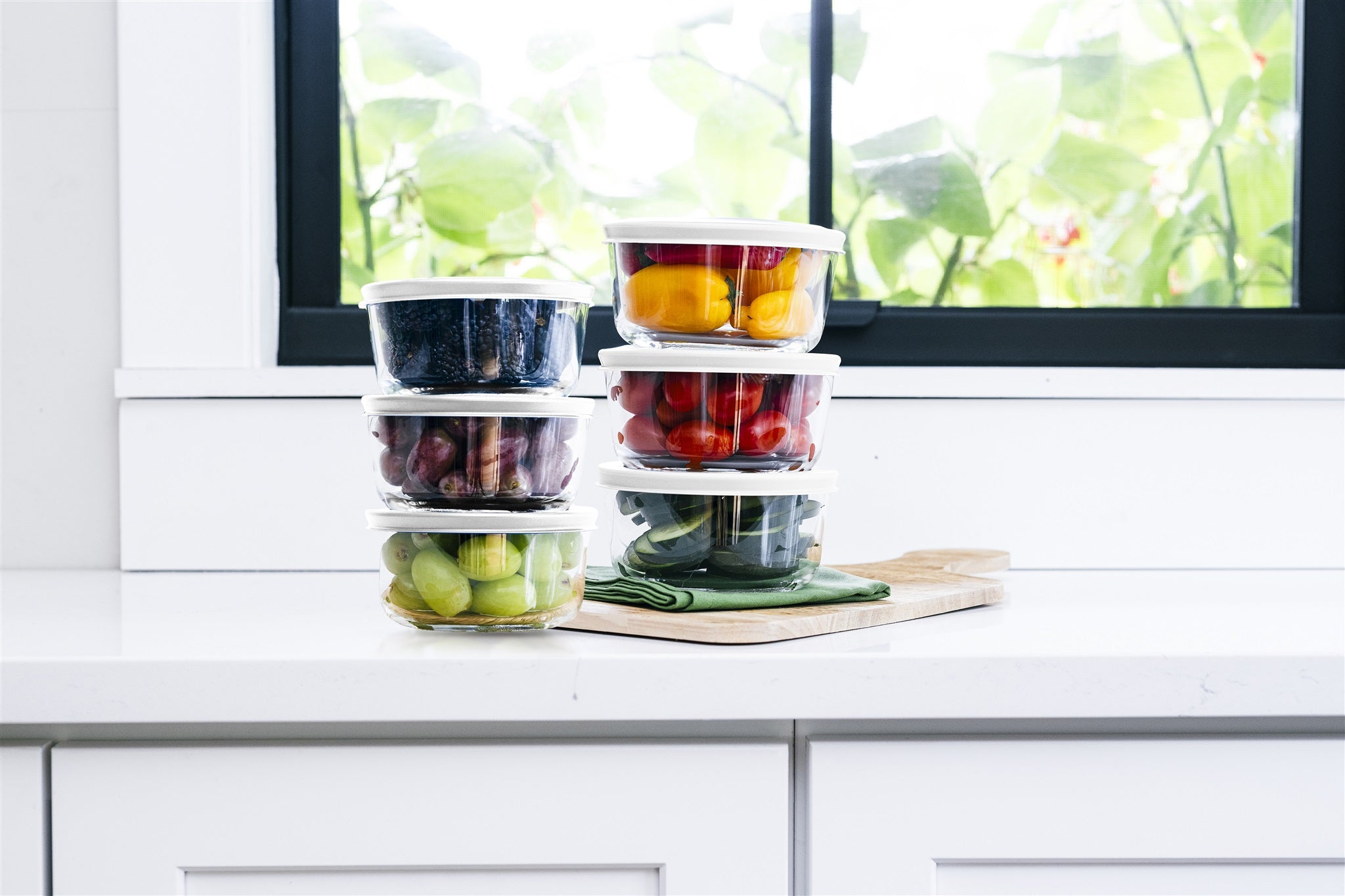 12 Piece Set (2 Cup / 16Oz)  Round Glass Storage Containers With Lids, White