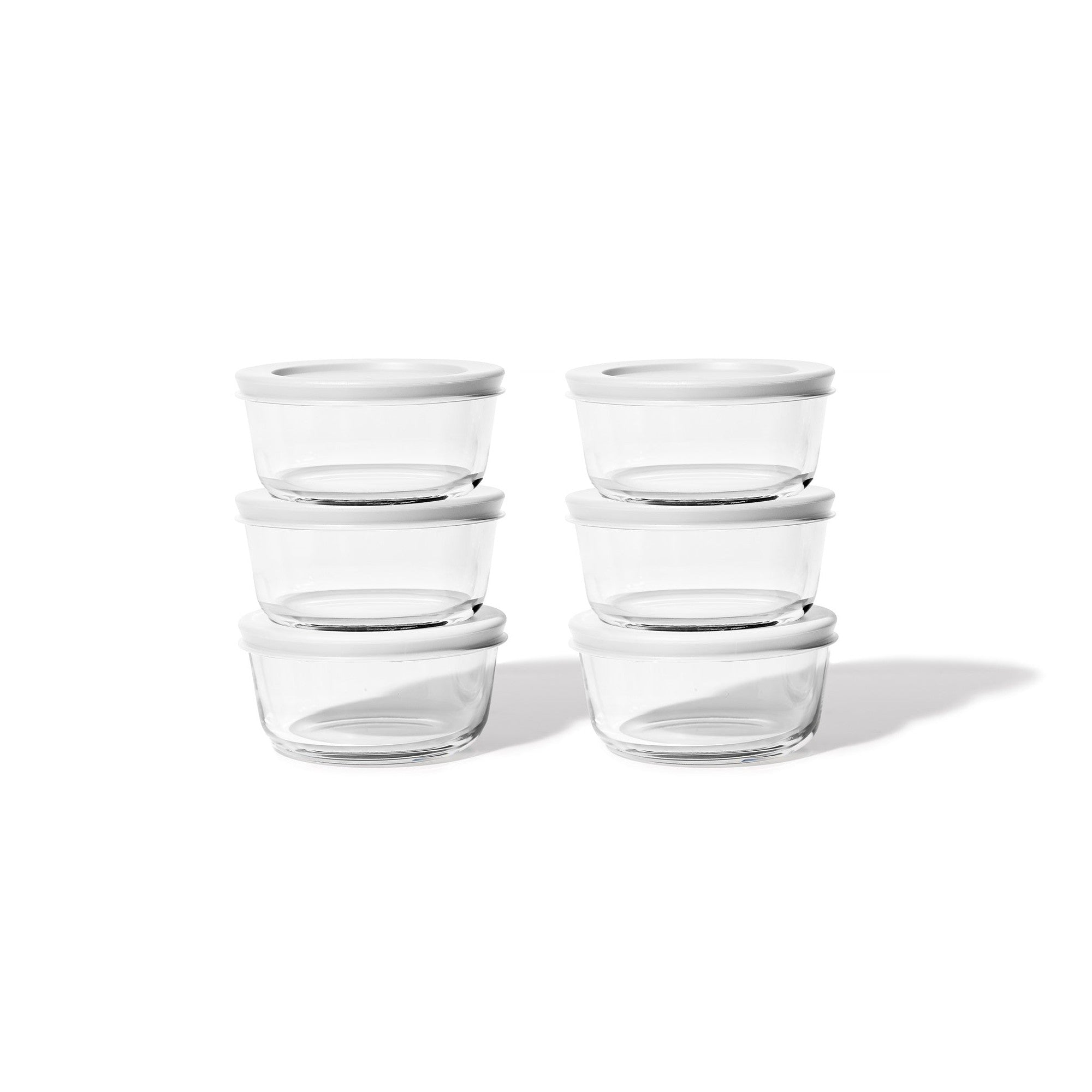 12 Piece Set (2 Cup / 16Oz)  Round Glass Storage Containers With Lids, White – Detail – Dura Living