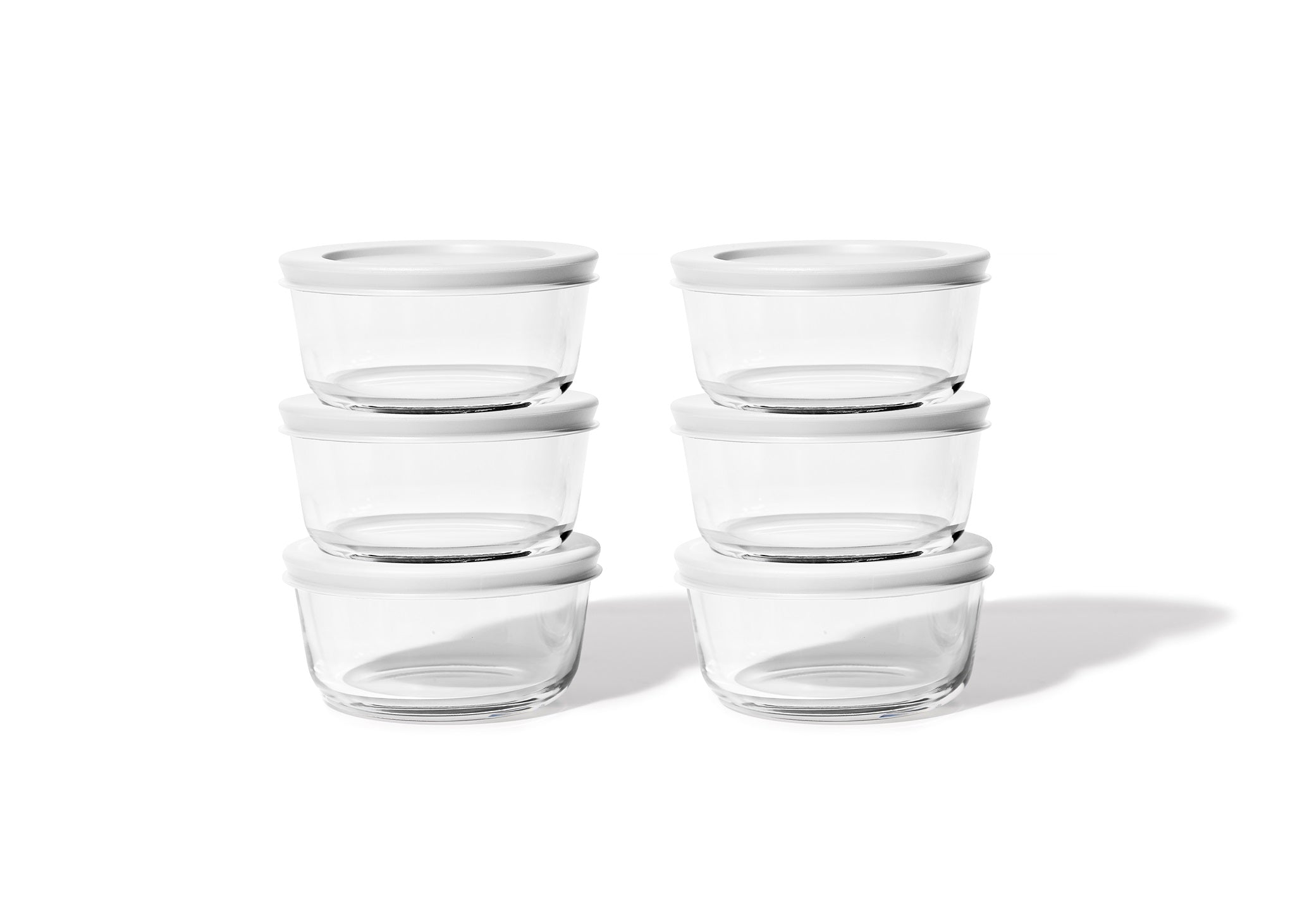 12 Piece Set (2 Cup / 16Oz)  Round Glass Storage Containers With Lids, White