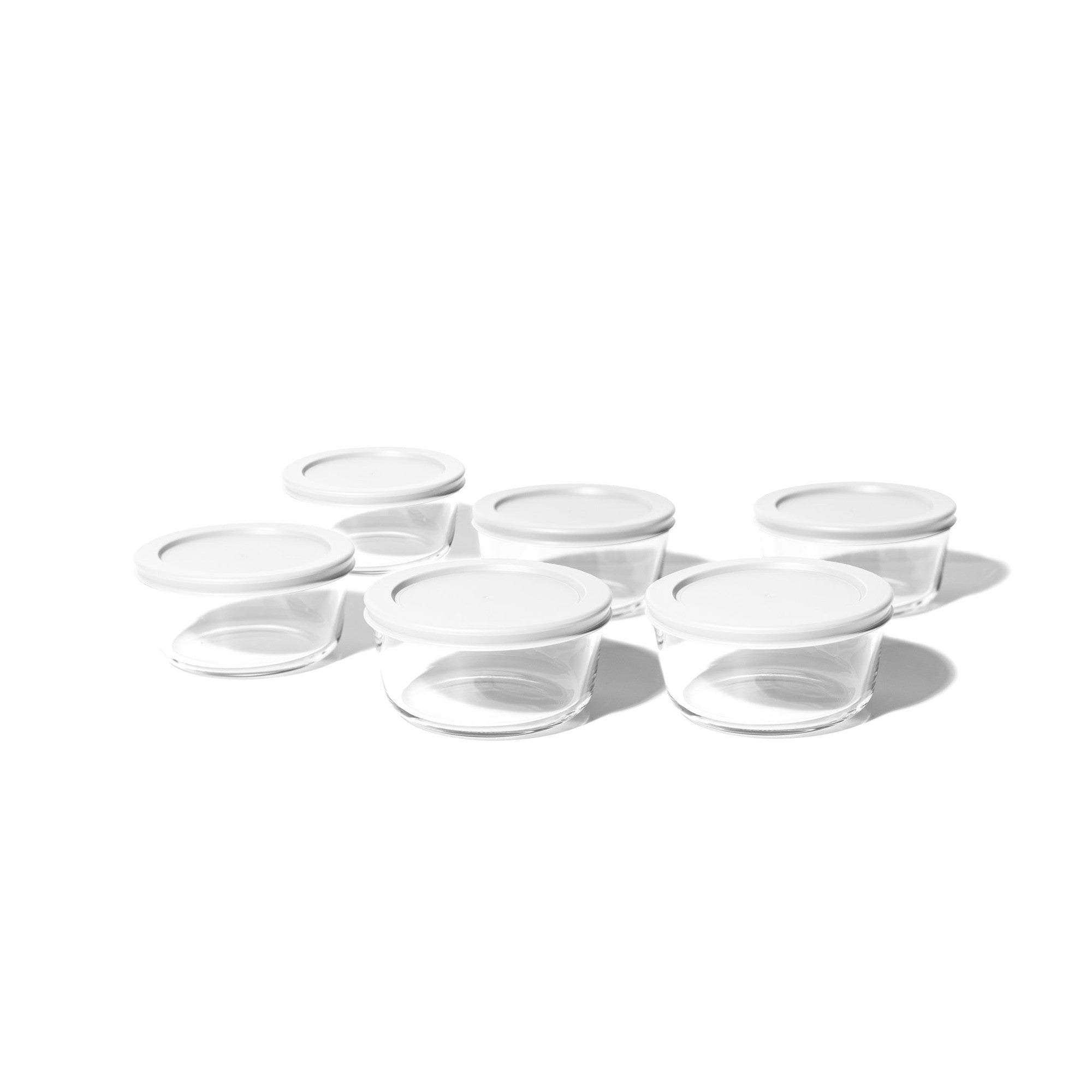 12 Piece Set (2 Cup / 16Oz)  Round Glass Storage Containers With Lids, White – Full Set – Dura Living
