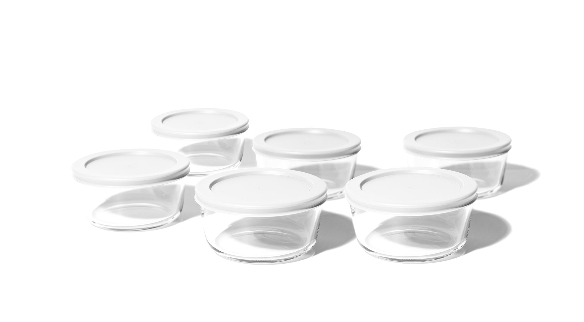 12 Piece Set (2 Cup / 16Oz)  Round Glass Storage Containers With Lids, White