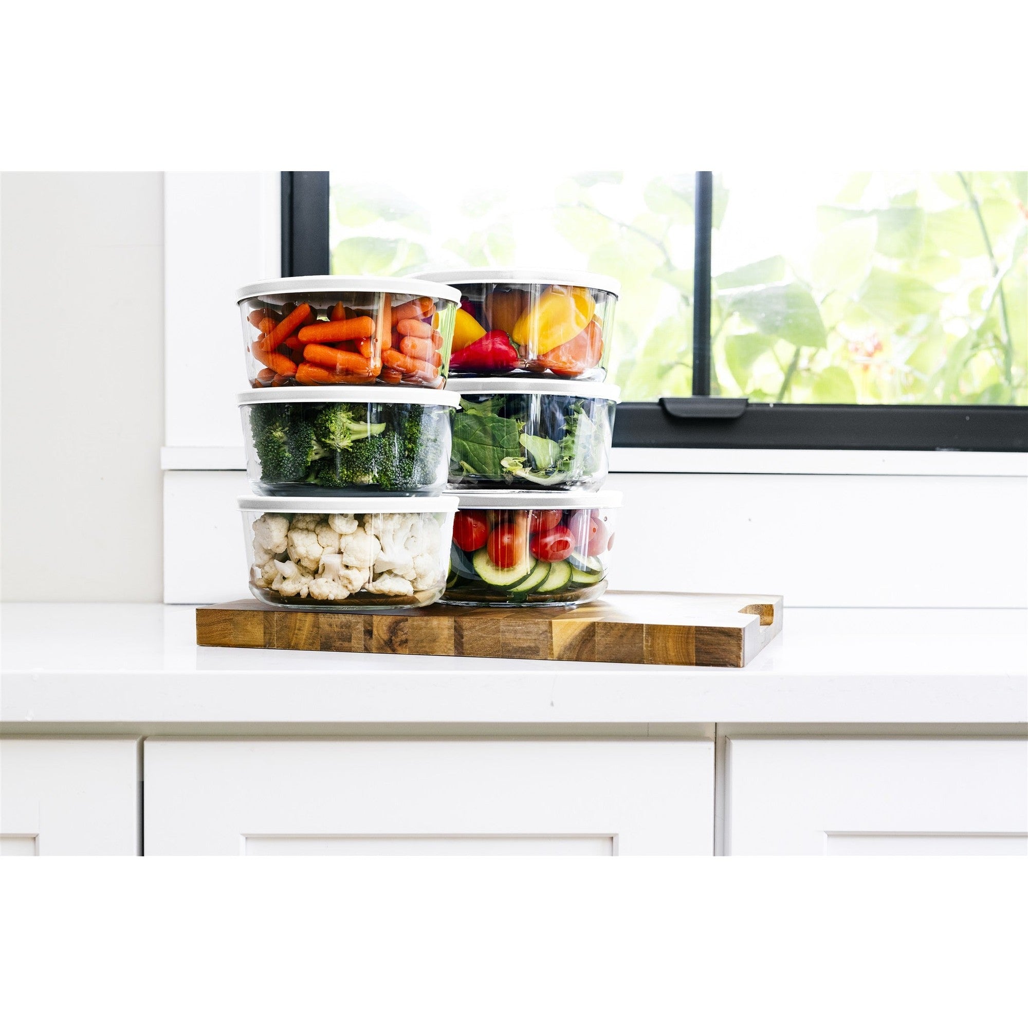 12 Piece Set (2 Cup / 16Oz)  Round Glass Storage Containers With Lids, White – Packaging – Dura Living