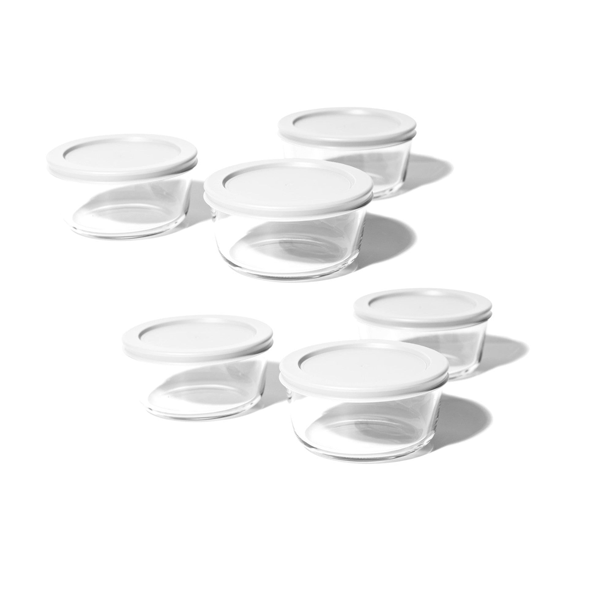 12 Piece Set (4 Cup / 32Oz ) Round Glass Storage Containers With Lids, White – Main View – Dura Living