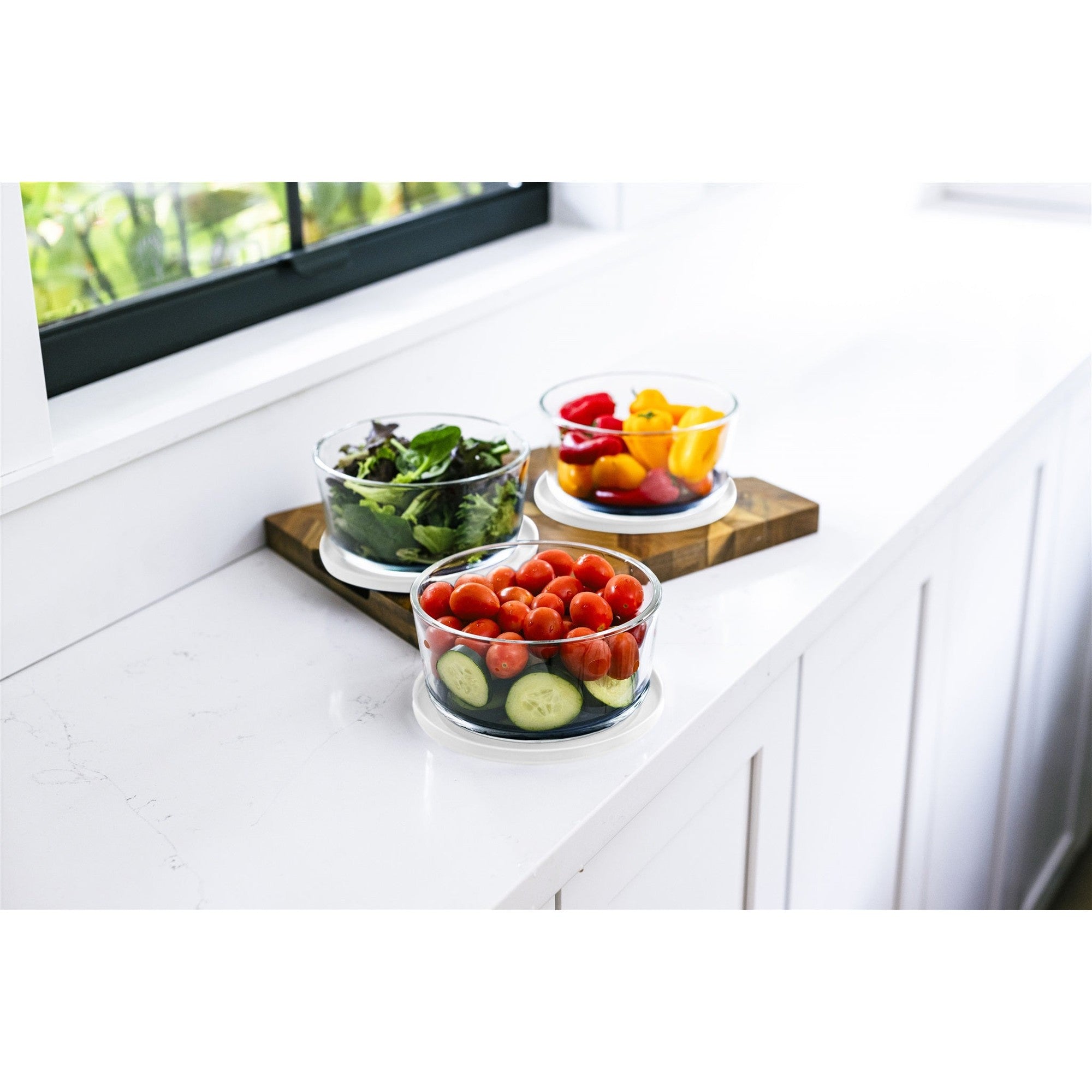 12 Piece Set (4 Cup / 32Oz ) Round Glass Storage Containers With Lids, White – Packaging – Dura Living