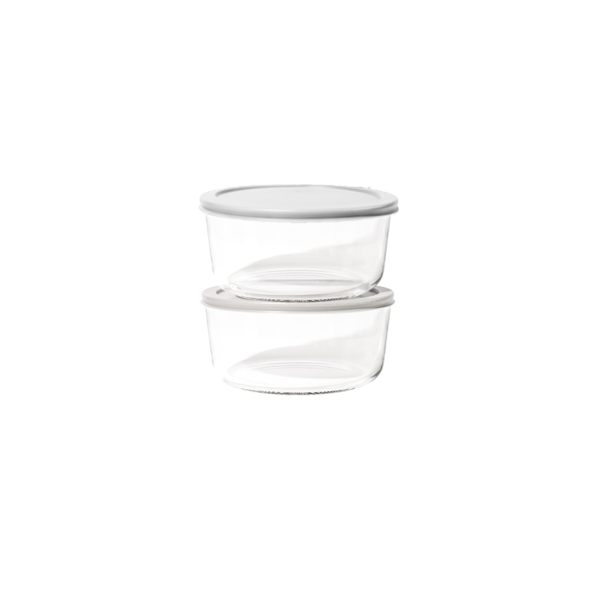 4 Piece Set (6.55 Cup / 52.4Oz) Round Glass Storage Containers With Lids, Grey – Main View – Dura Living