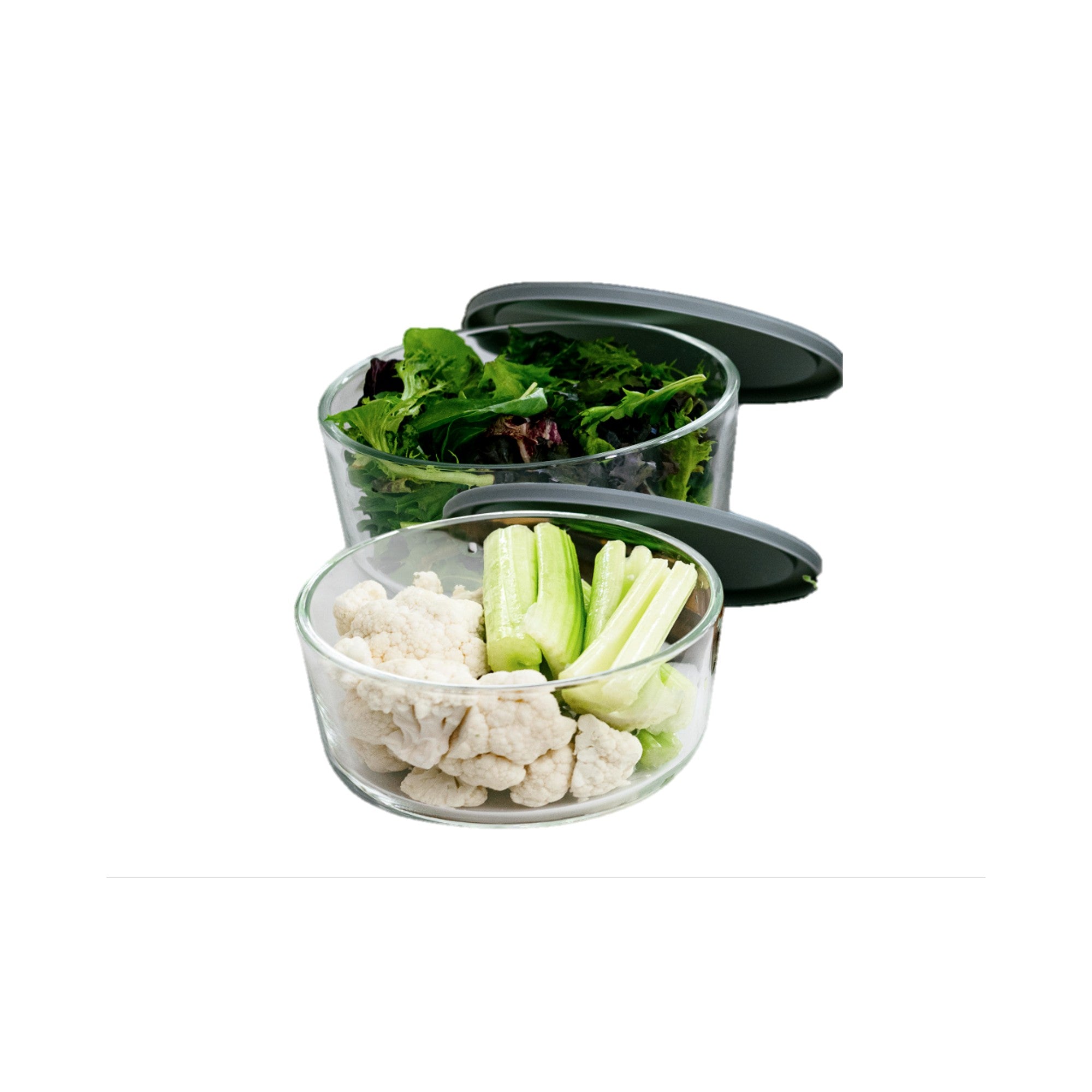 4 Piece Set (6.55 Cup / 52.4Oz) Round Glass Storage Containers With Lids, Grey – In Use – Dura Living