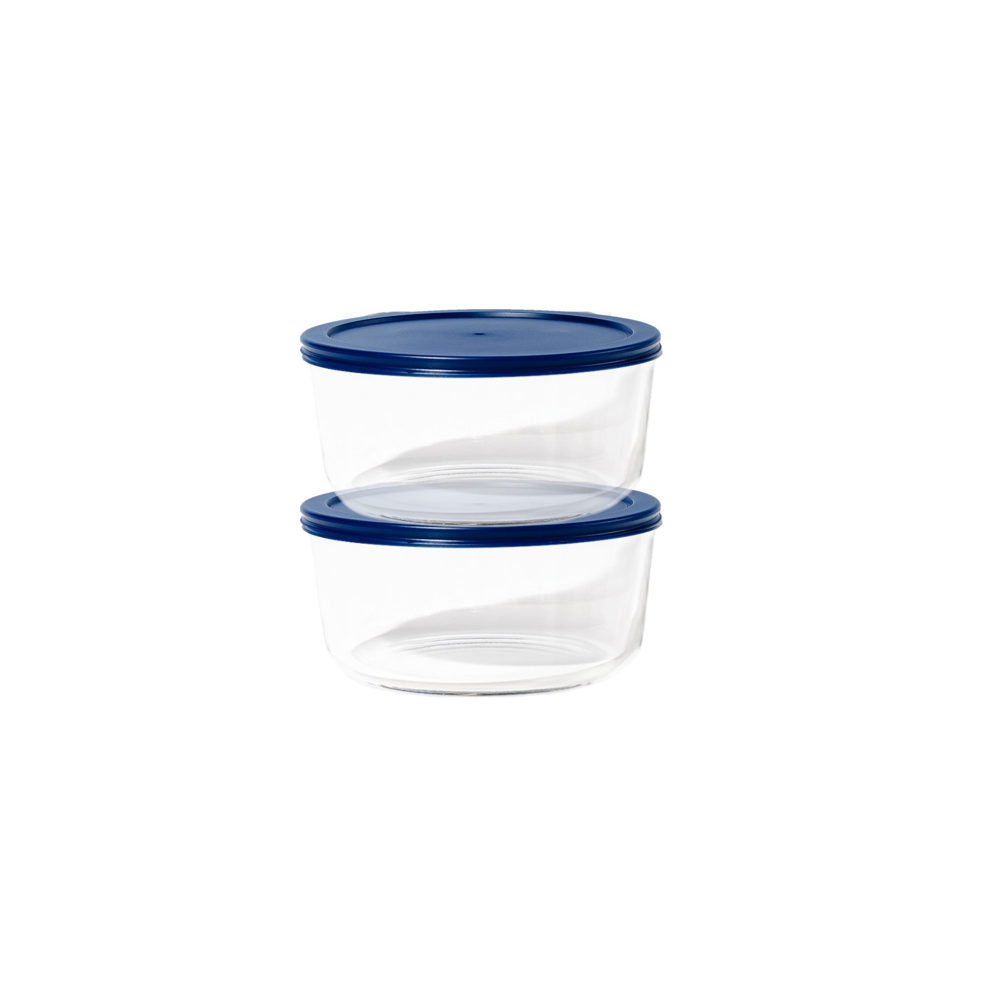 4 Piece Set (6.55 Cup / 52.4Oz) Round Glass Storage Containers With Lids, Blue – Main View – Dura Living