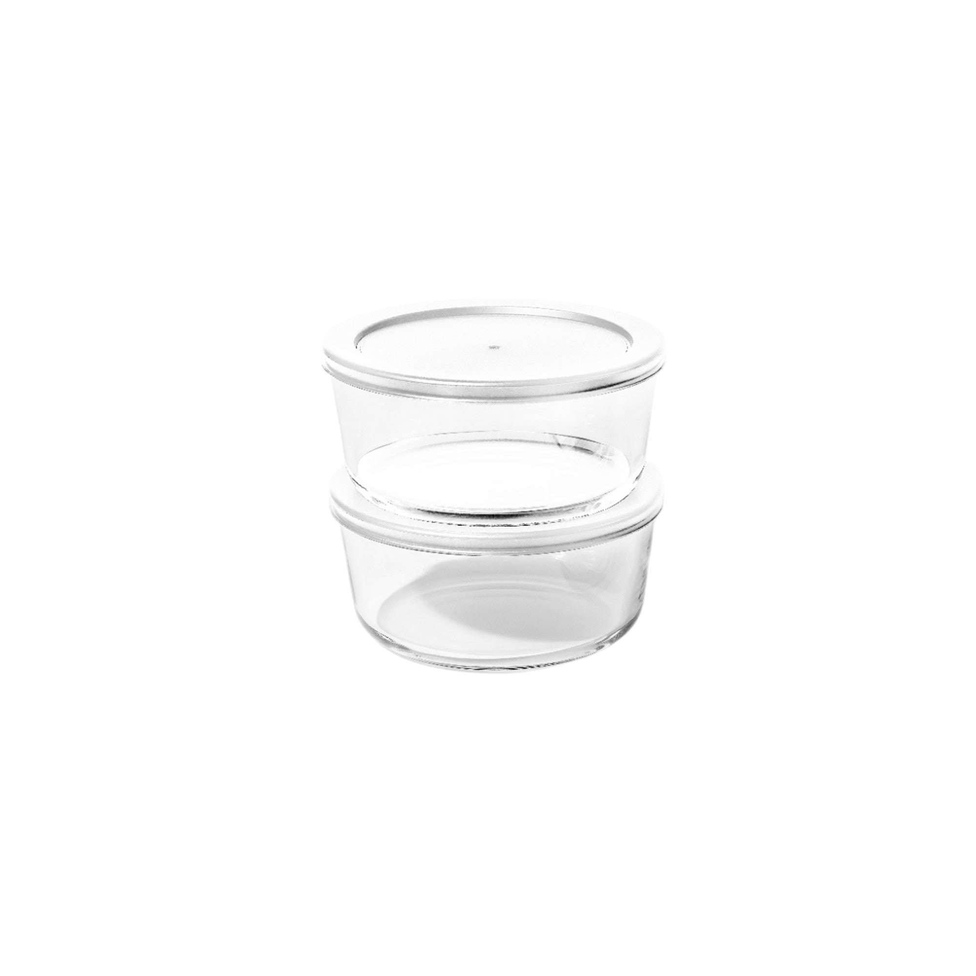 4 Piece Set (6.55 Cup / 52.4Oz) Round Glass Storage Containers With Lids, White – Main View – Dura Living
