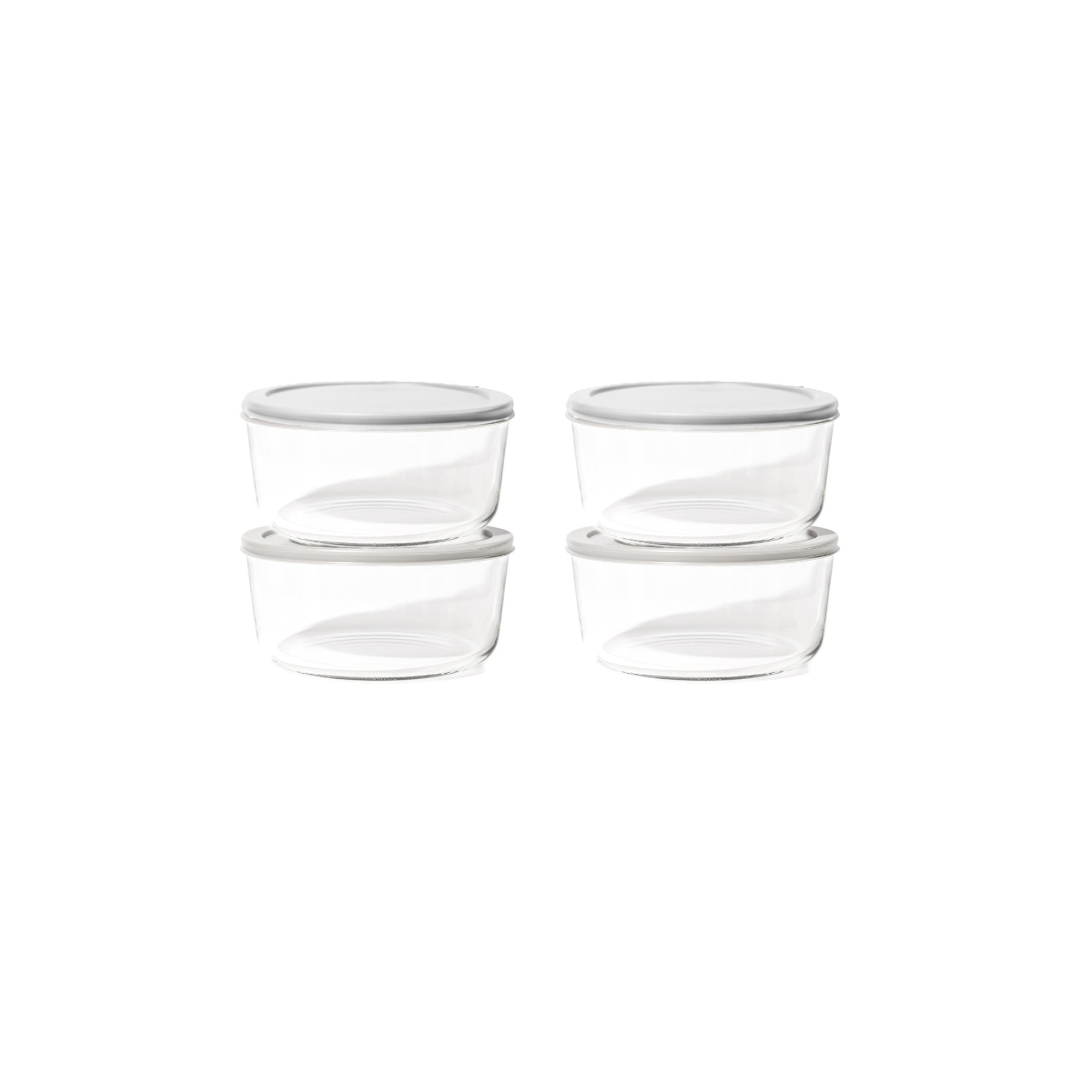 8 Piece Set (6.55 Cup / 52.4Oz) Round Glass Storage Containers With Lids, Grey – Main View – Dura Living