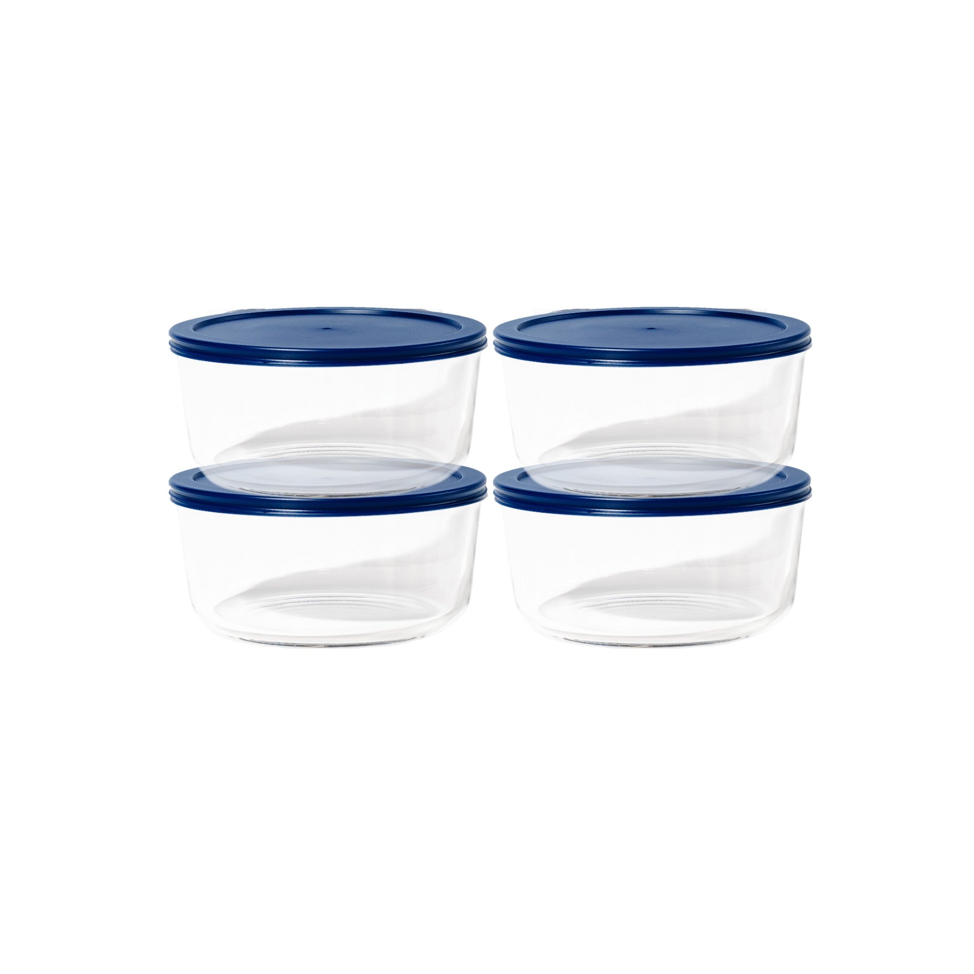 8 Piece Set (6.55 Cup / 52.4Oz) Round Glass Storage Containers With Lids, Blue – Main View – Dura Living