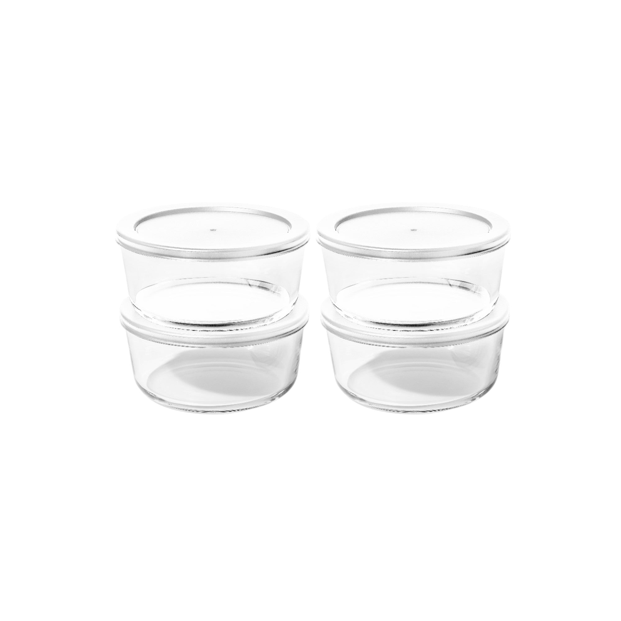 8 Piece Set (6.55 Cup / 52.4Oz) Round Glass Storage Containers With Lids, White – Main View – Dura Living