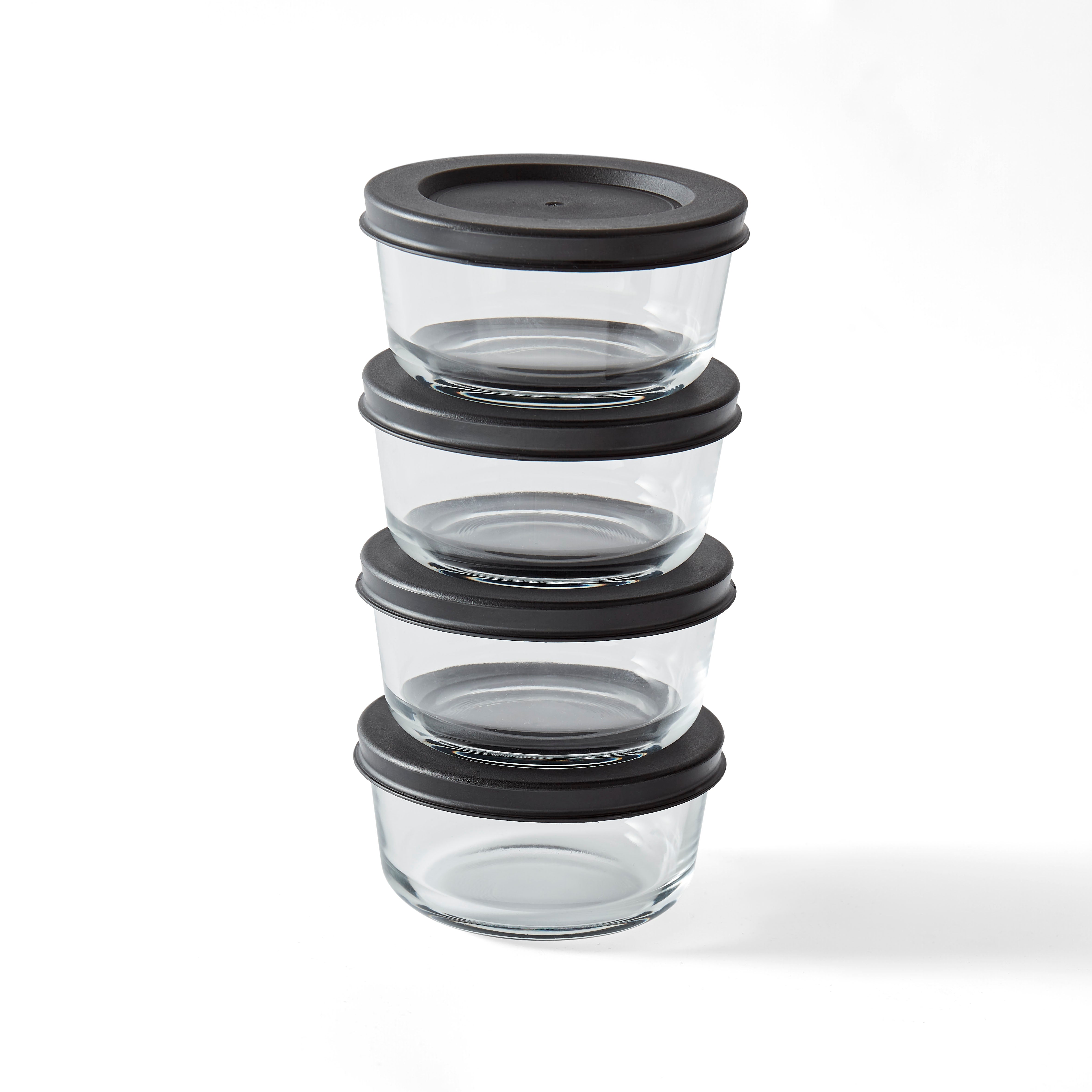 8 Piece Set (1 Cup / 8Oz)  Round Glass Storage Containers With Lids, Black – Main View – Dura Living