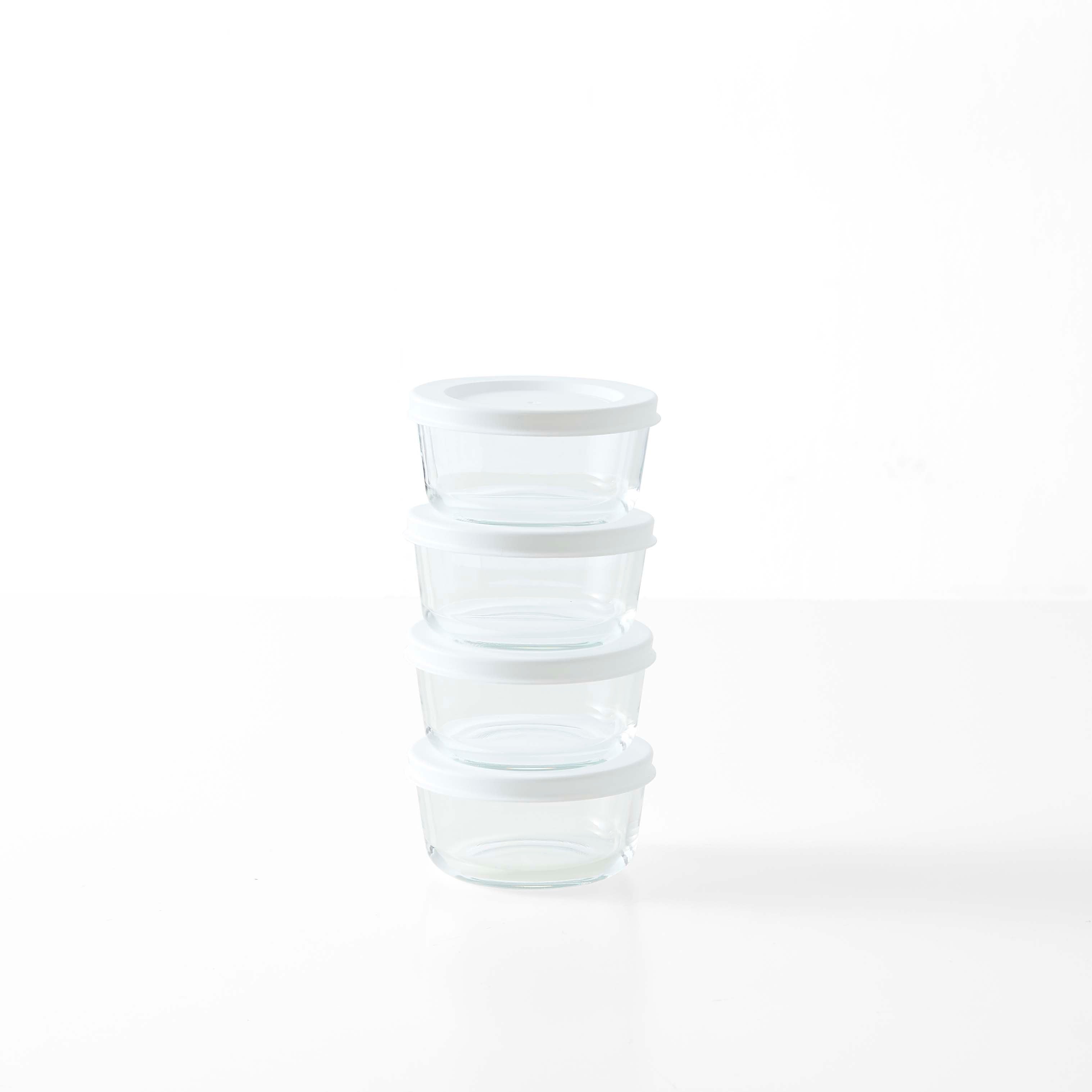 8 Piece Set (1 Cup / 8Oz)  Round Glass Storage Containers With Lids, White – Main View – Dura Living