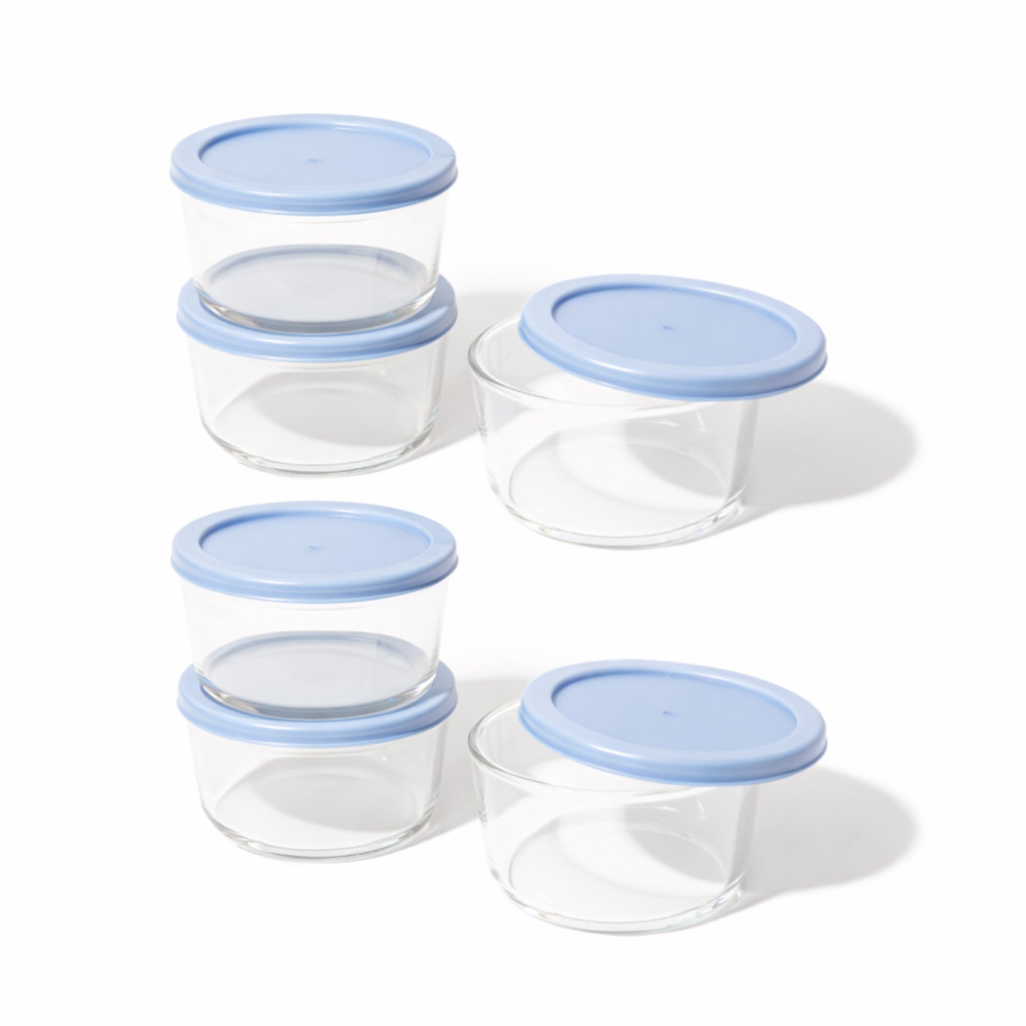 12 Piece Set (2 Cup / 16Oz)  Round Glass Storage Containers With Lids, Lavender Blue
