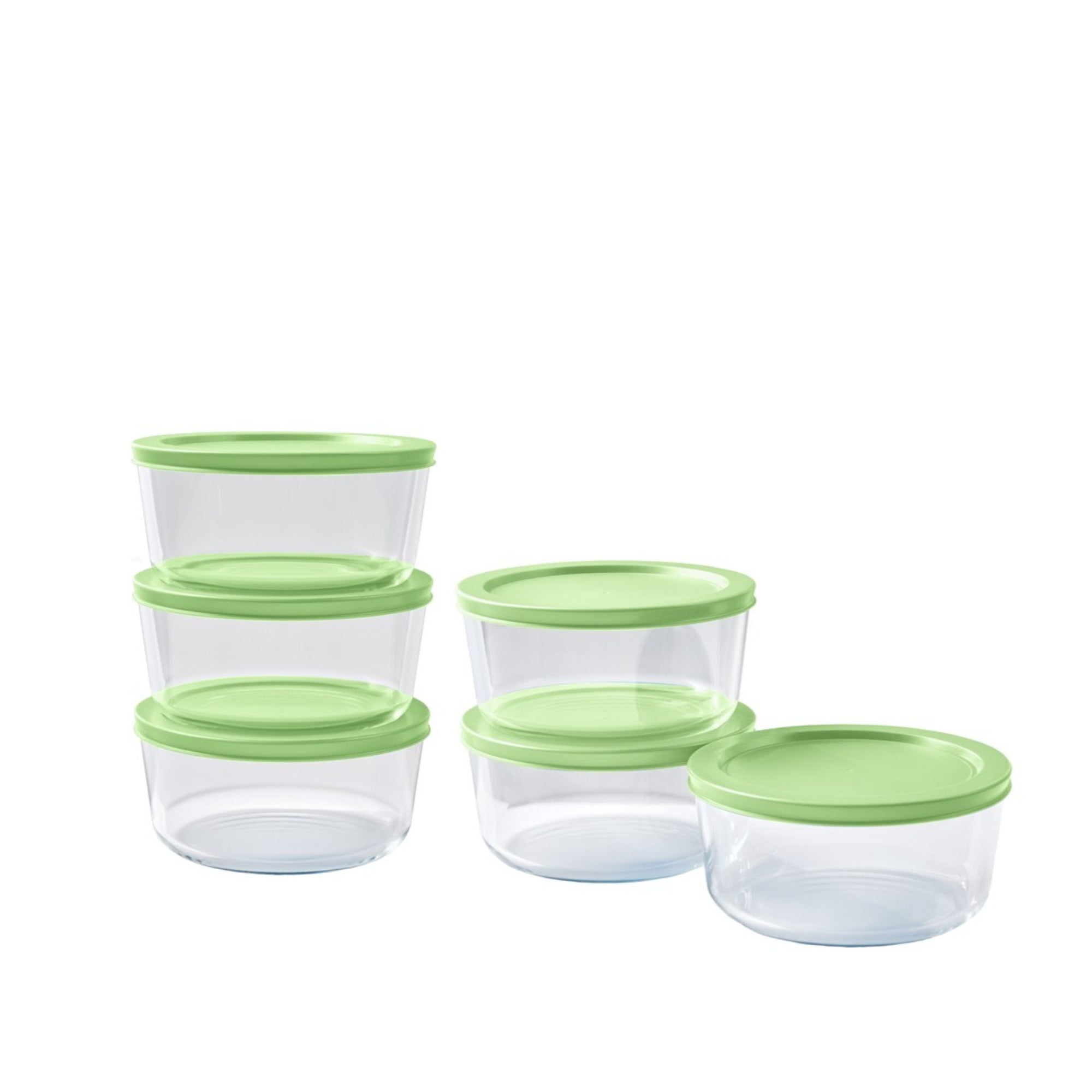 12 Piece Set (2 Cup / 16Oz)  Round Glass Storage Containers With Lids, Pistachio