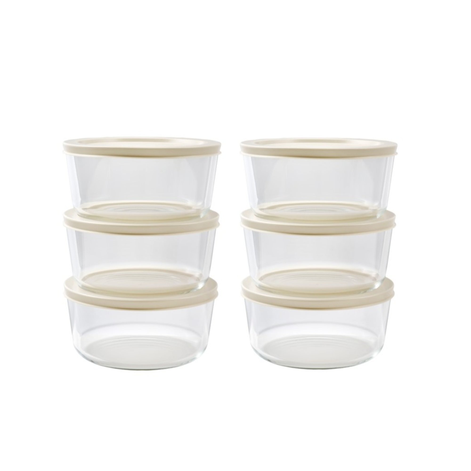 12 Piece Set (4 Cup / 32Oz ) Round Glass Storage Containers With Lids, Warm Beige