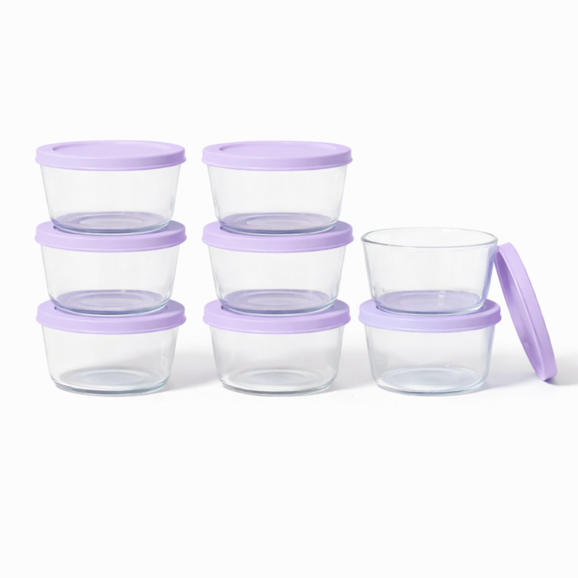 16 Piece Set (1 Cup / 8Oz)  Round Glass Storage Containers With Lids, Purple
