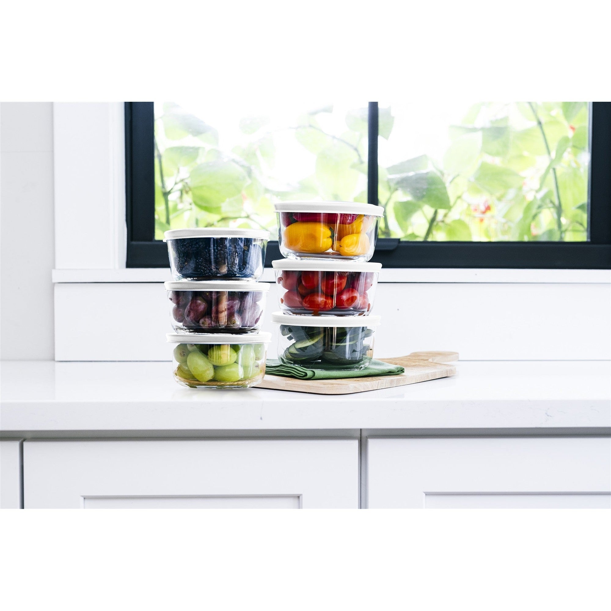 12 Piece Set (2 Cup / 16Oz)  Round Glass Storage Containers With Lids, White – Lifestyle – Dura Living