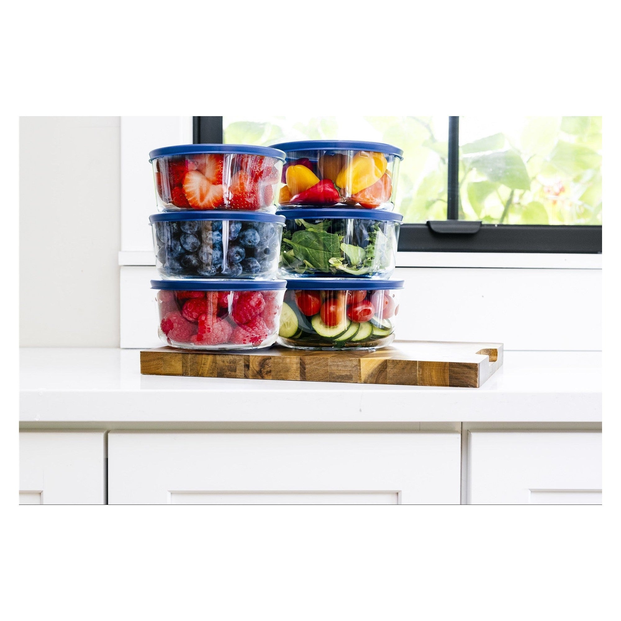 12 Piece Set (4 Cup / 32Oz ) Round Glass Storage Containers With Lids, Blue – Lifestyle – Dura Living