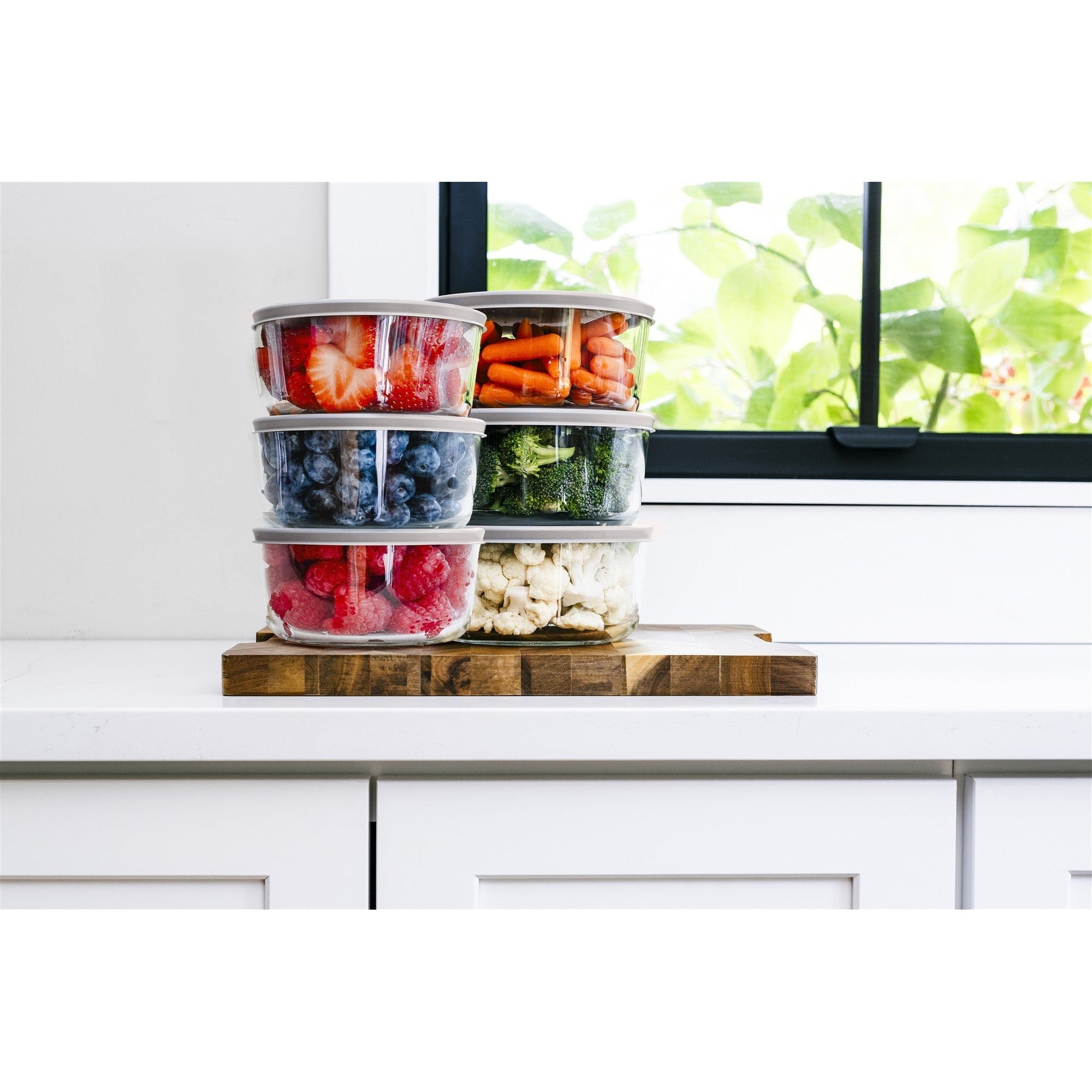 12 Piece Set (4 Cup / 32Oz ) Round Glass Storage Containers With Lids, Grey – Lifestyle – Dura Living