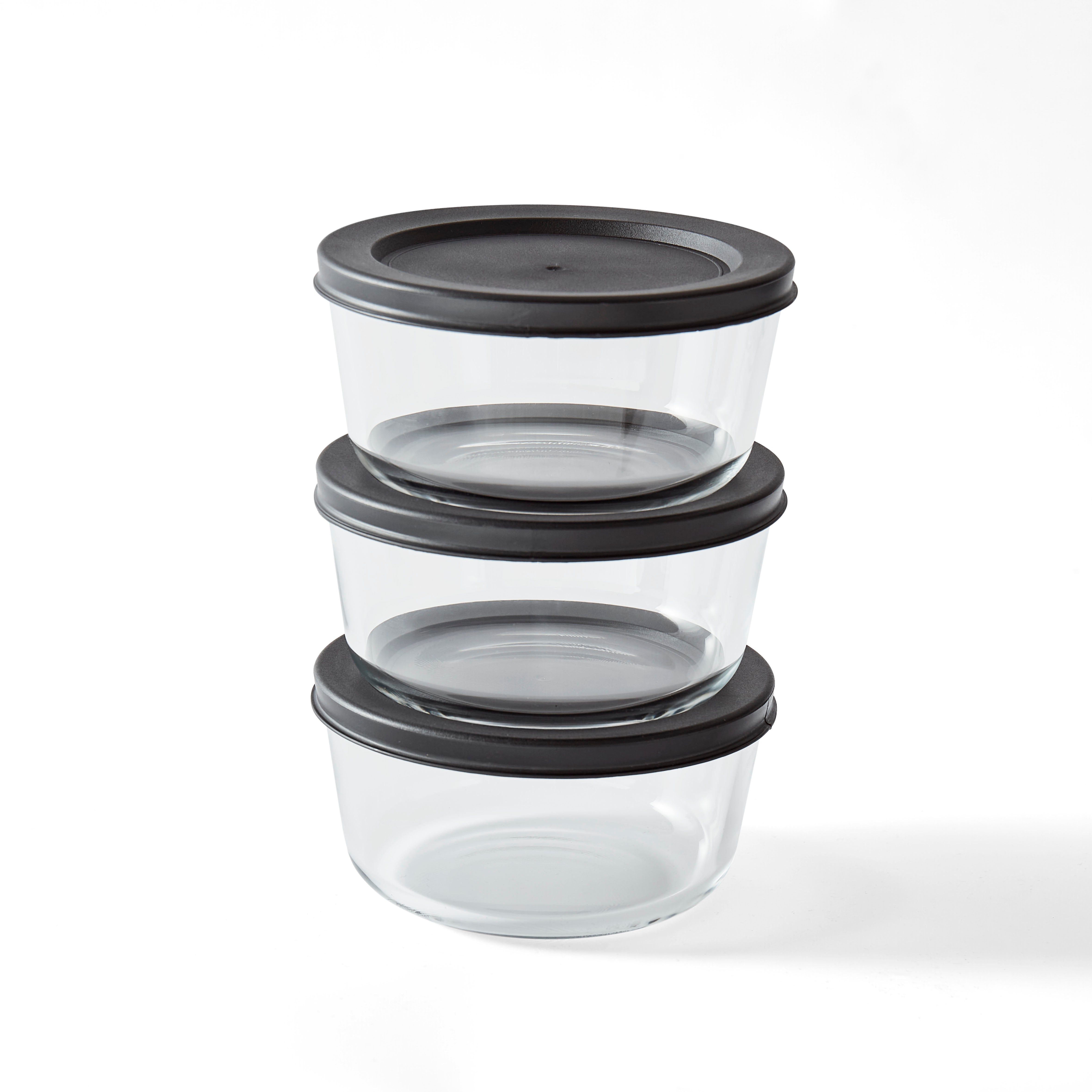 6 Piece Set (2 Cup / 16Oz)  Round Glass Storage Containers With Lids, Black – Lifestyle – Dura Living