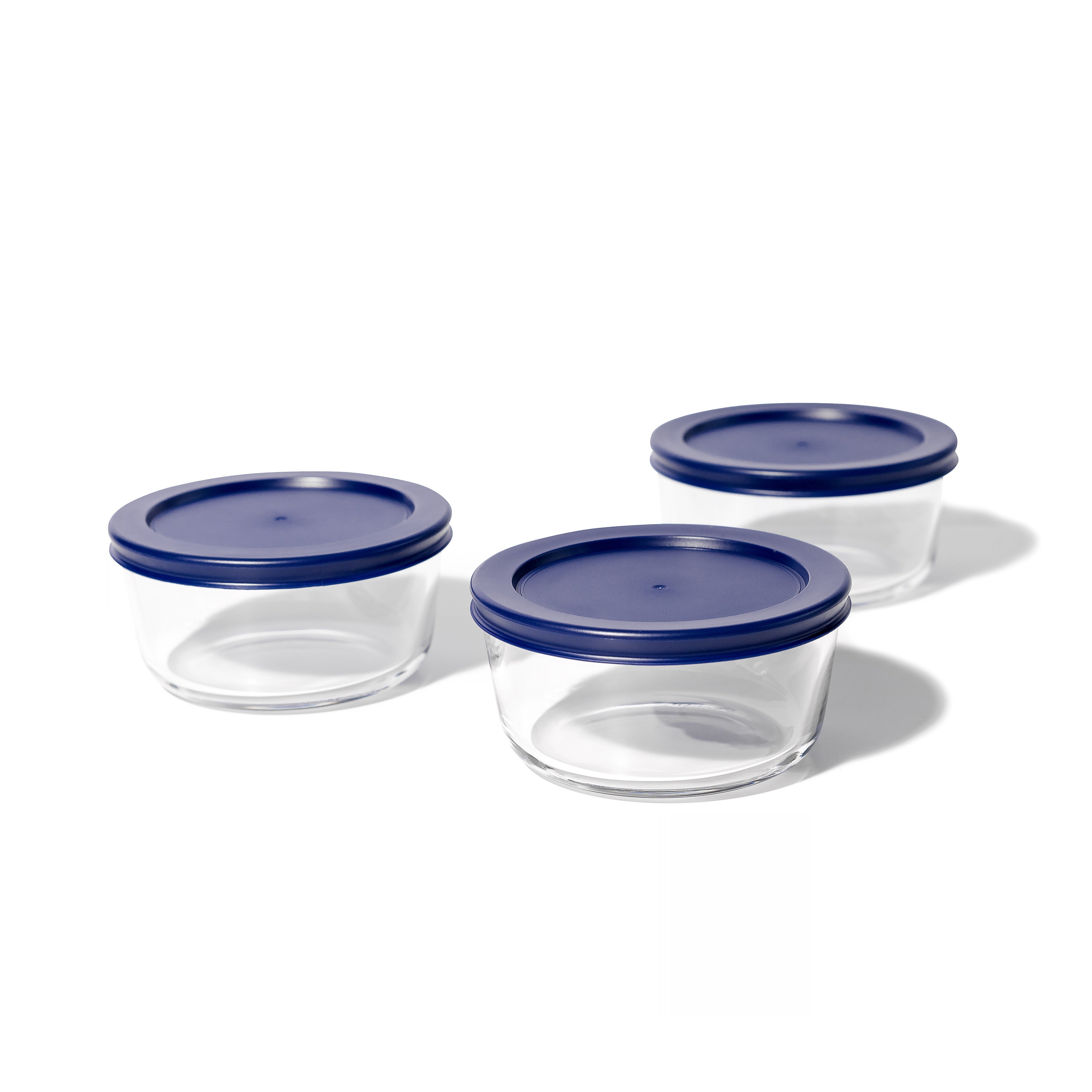 6 Piece Set (2 Cup / 16Oz)  Round Glass Storage Containers With Lids, Blue – Lifestyle – Dura Living