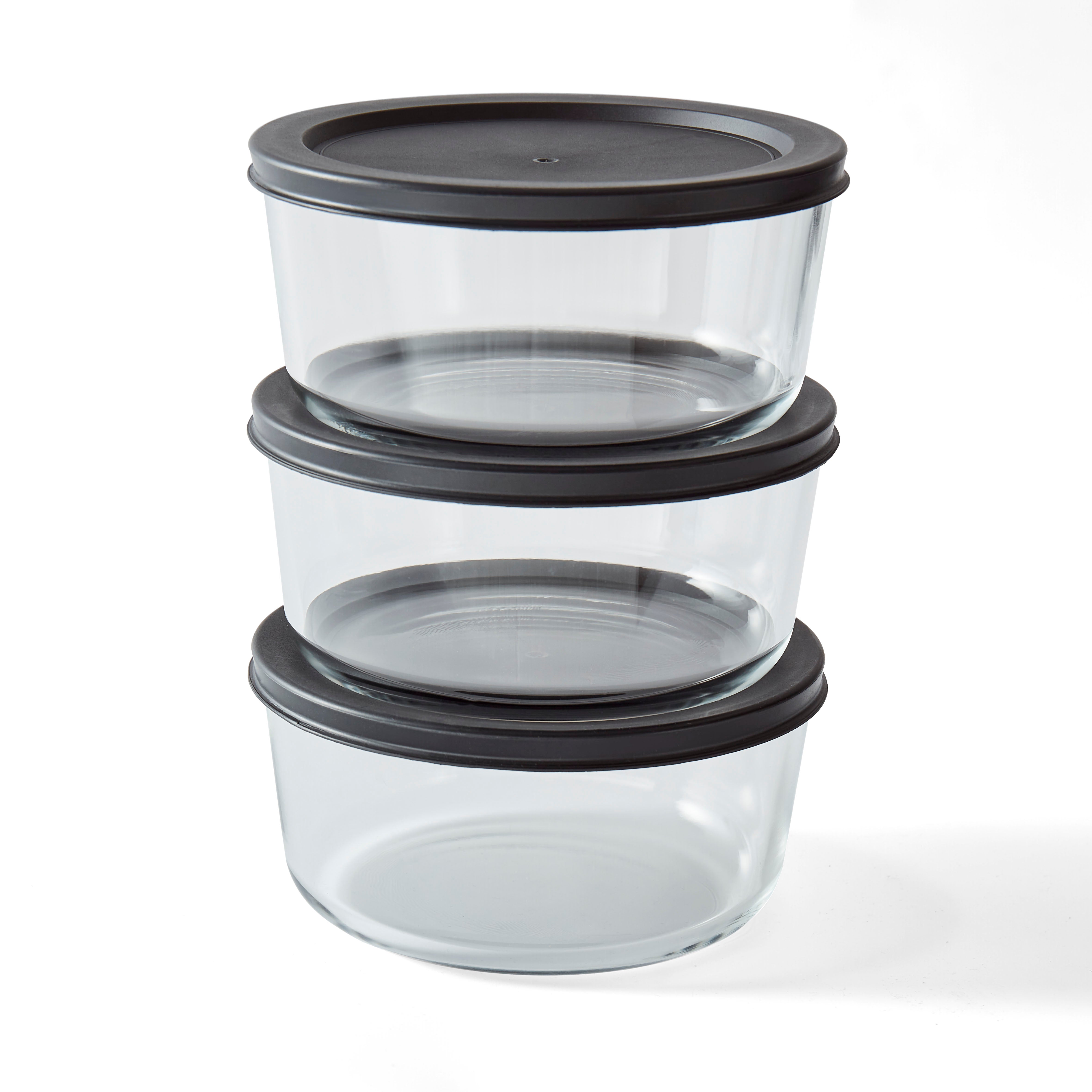 6 Piece Set (4 Cup / 32Oz ) Round Glass Storage Containers With Lids, Black – Lifestyle – Dura Living
