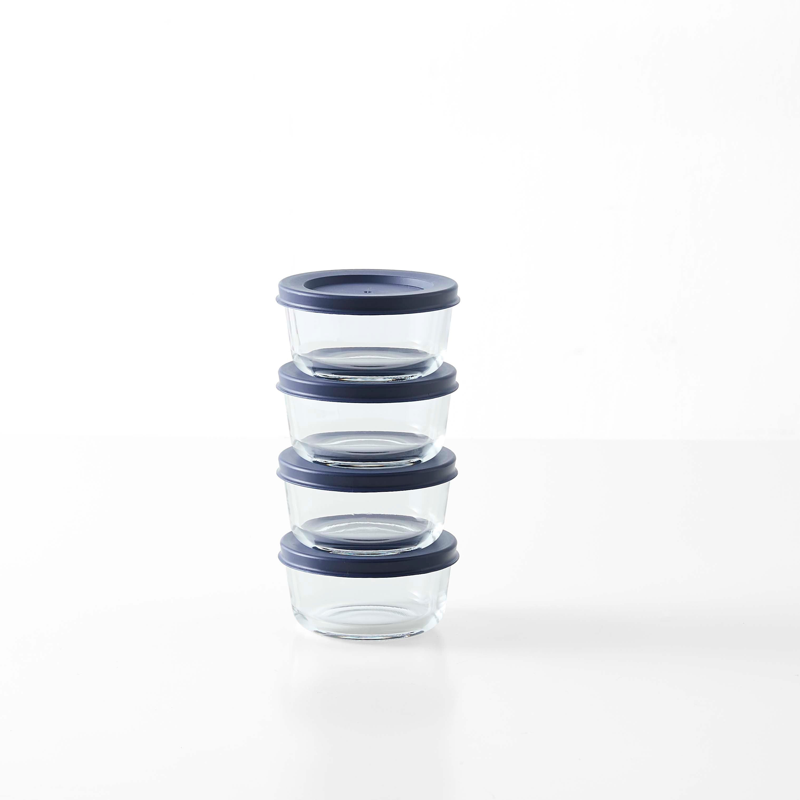 8 Piece Set (1 Cup / 8Oz)  Round Glass Storage Containers With Lids, Blue – Lifestyle – Dura Living