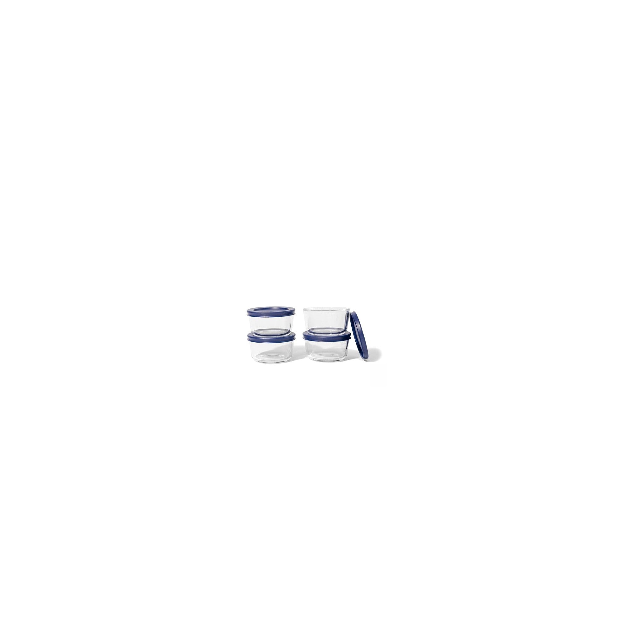 8 Piece Set 7 Oz  Round Glass Storage Containers With Lids, Blue – Lifestyle – Dura Living