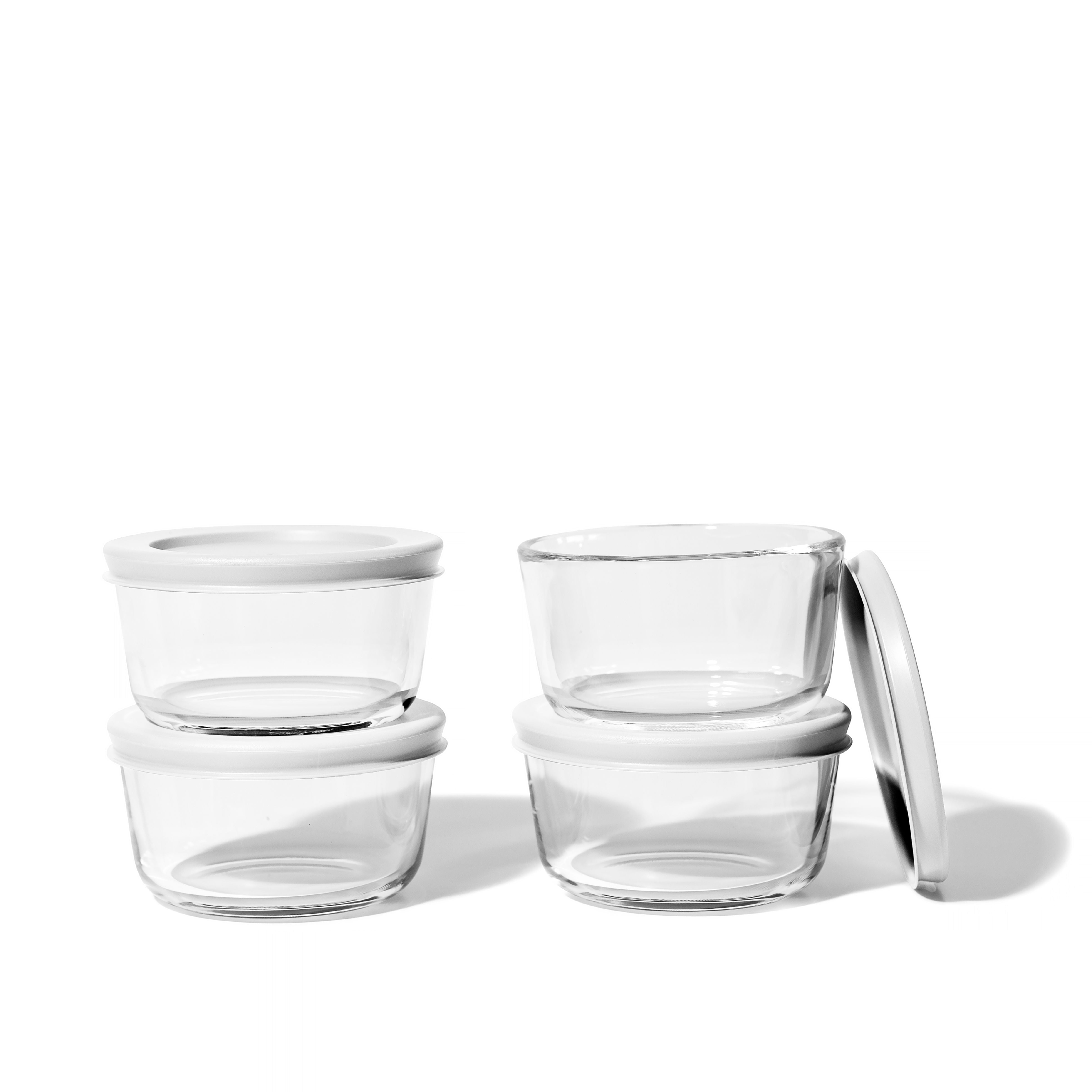 8 Piece Set 7 Oz  Round Glass Storage Containers With Lids, White – Lifestyle – Dura Living
