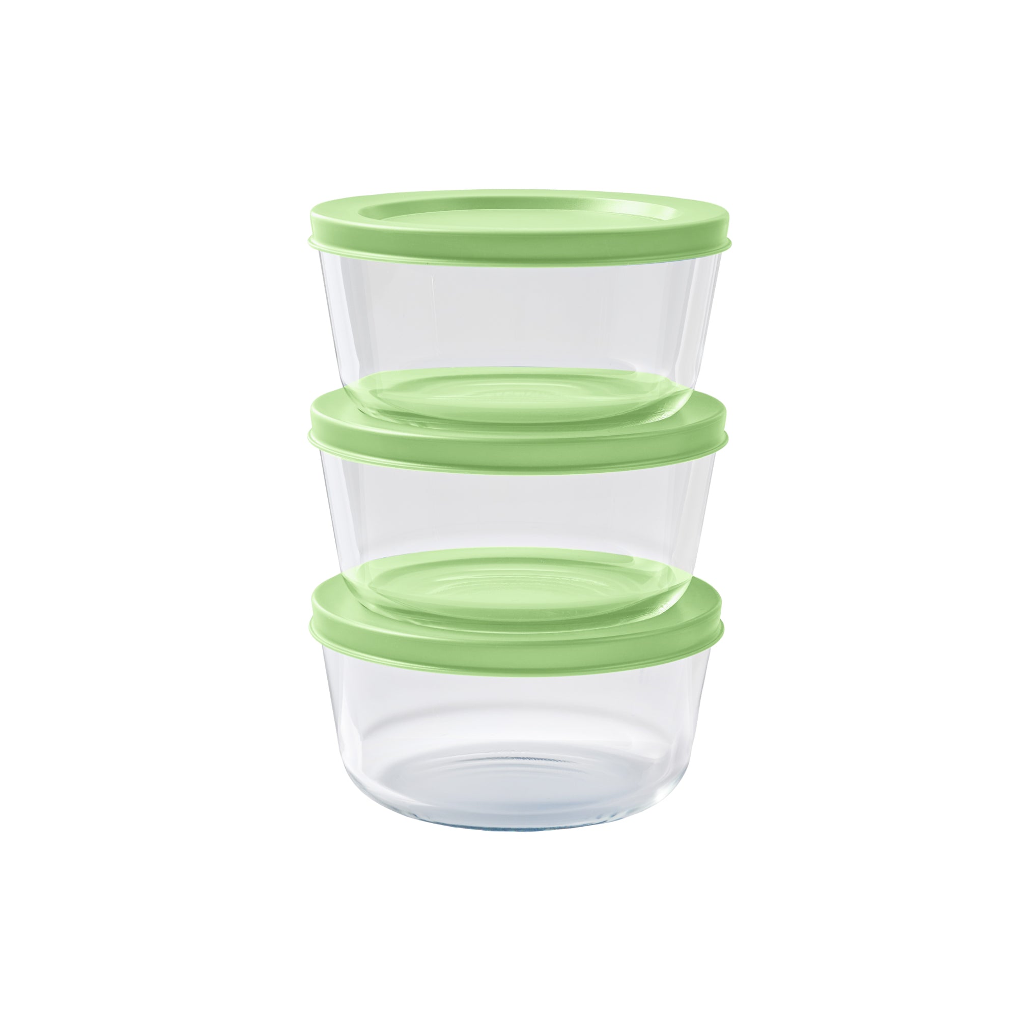 6 Piece Set (2 Cup / 16Oz)  Round Glass Storage Containers With Lids, Pistachio – Dura Living