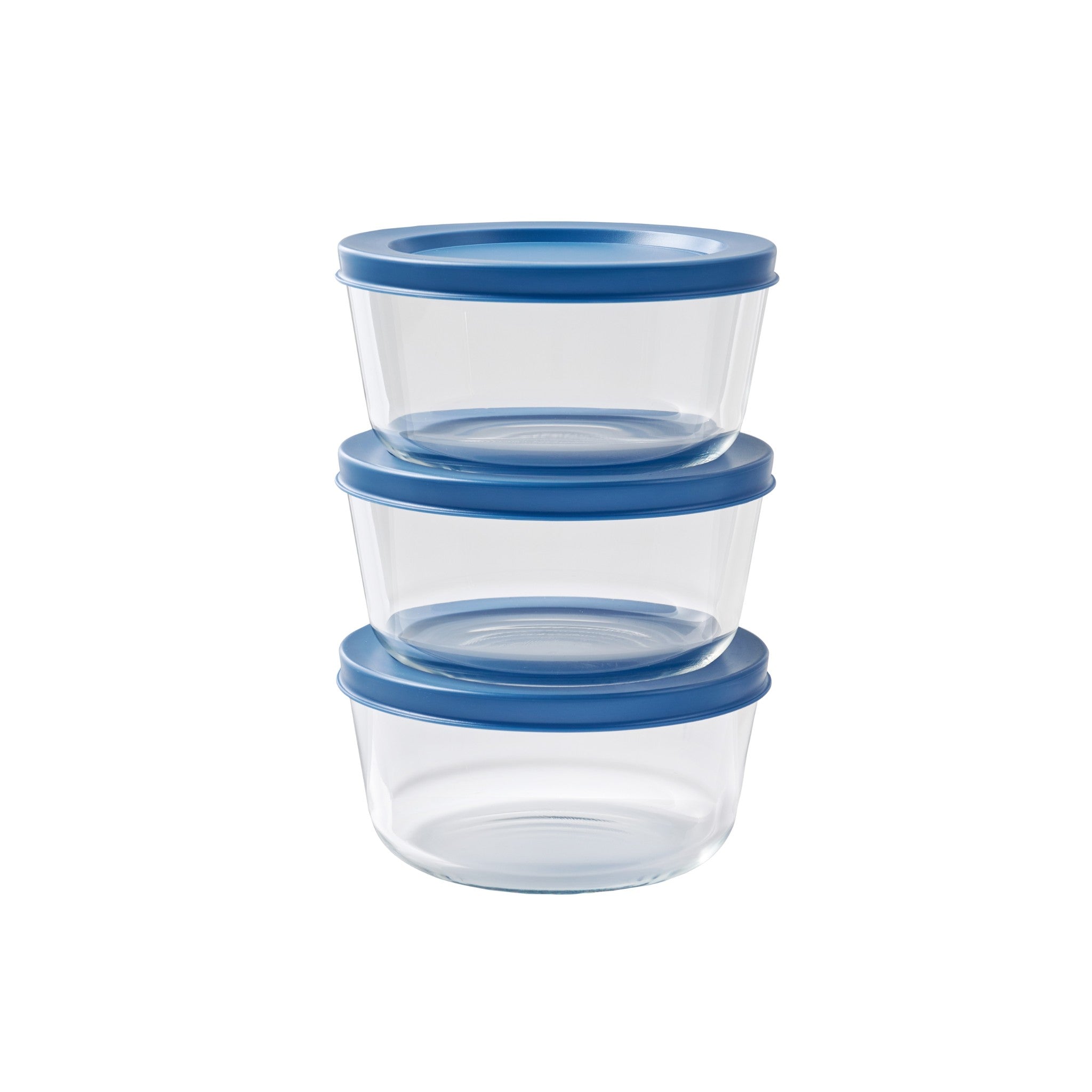 6 Piece Set (2 Cup / 16Oz)  Round Glass Storage Containers With Lids, Deep Navy – Dura Living