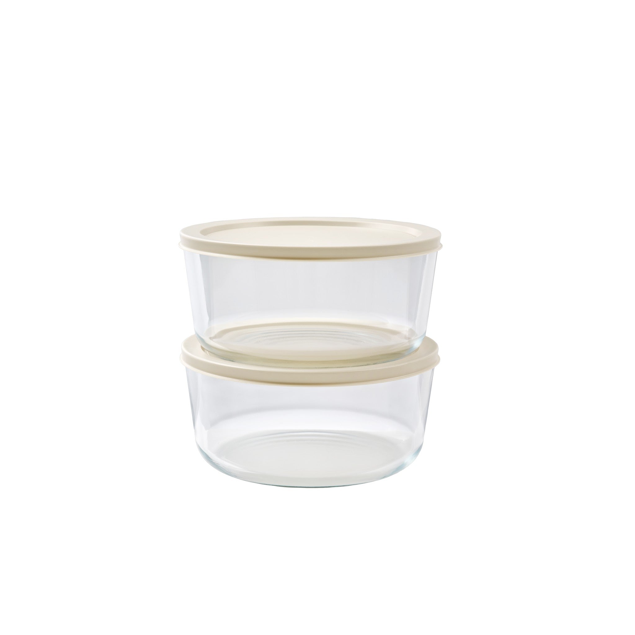 4 Piece Set (6.55 Cup / 52.4Oz) Round Glass Storage Containers With Lids, Warm Beige – Dura Living