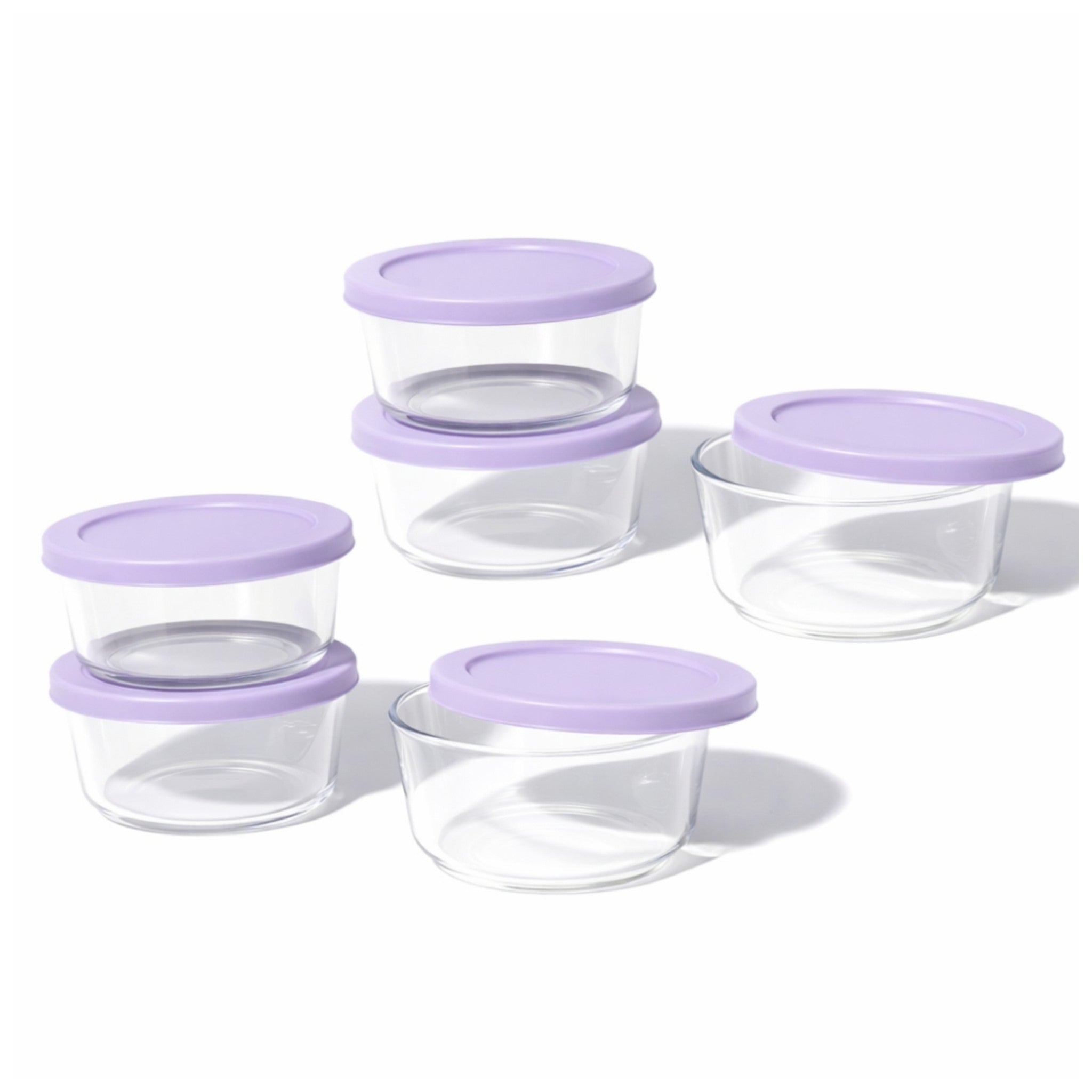 12 Piece Set (2 Cup / 16Oz)  Round Glass Storage Containers With Lids, Purple
