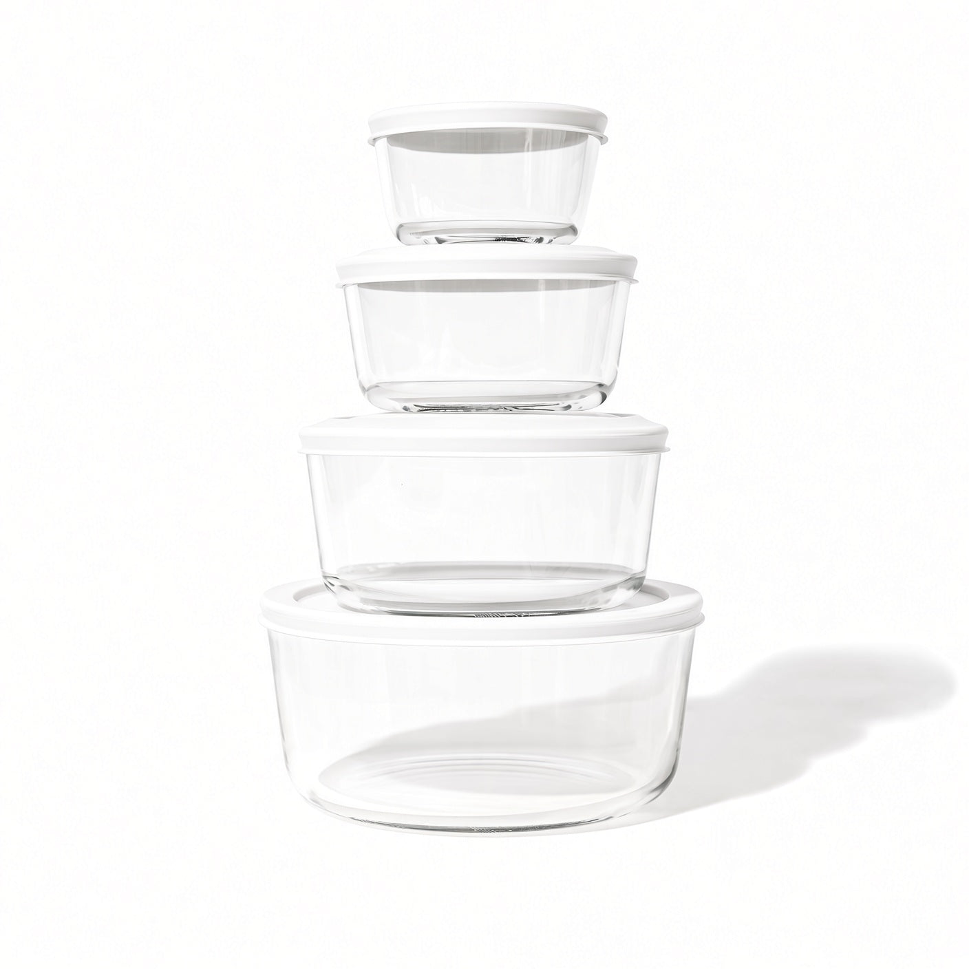 8 Piece Set (4 Containers + 4 Lids) Round Nesting Glass Storage Containers, White