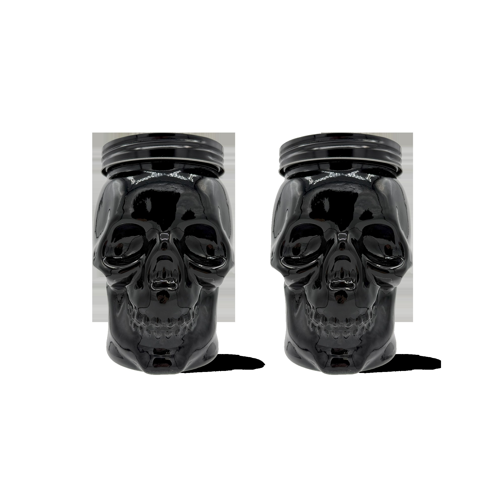 Skull Mason Jar with Lid, 4-Piece Set (2 skull Mason Jars & 2 Lids) 42oz, Black – Lifestyle – Dura Living