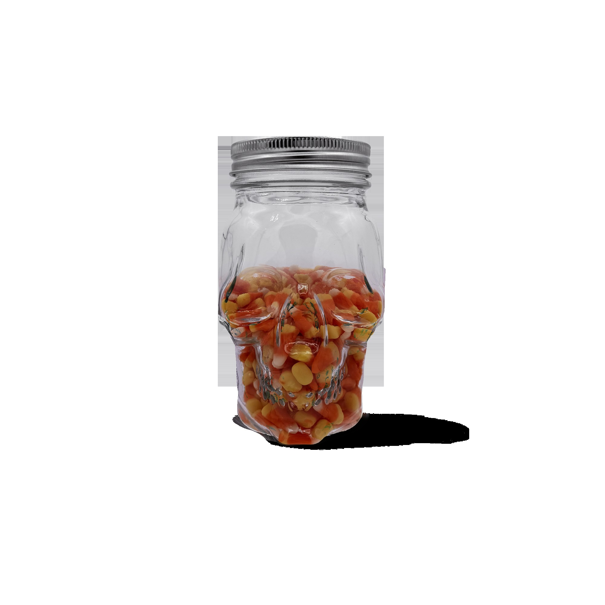 Skull Mason Jar with Lid, 4-Piece Set (2 skull Mason Jars & 2 Lids) 16oz, Clear – Lifestyle – Dura Living