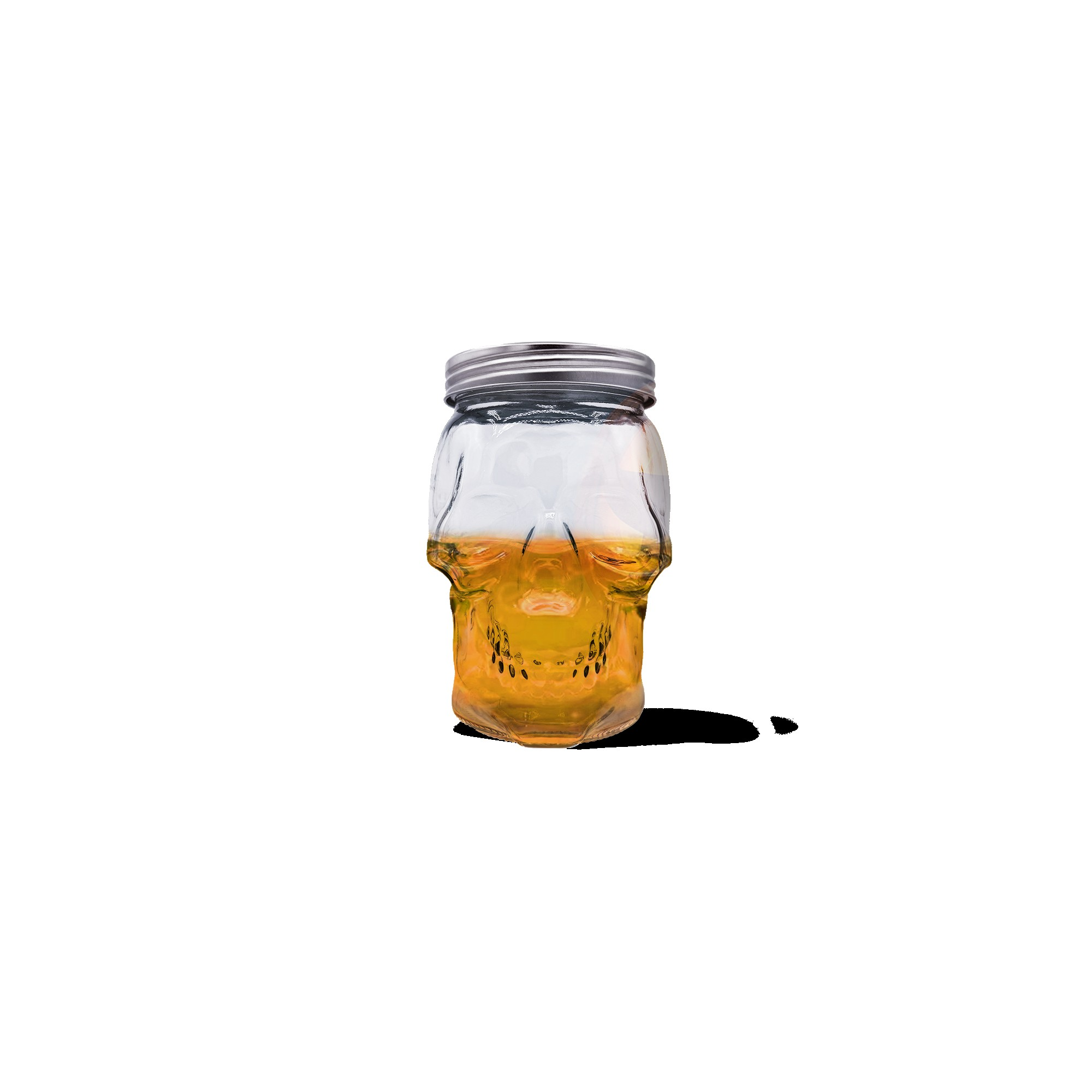 Skull Mason Jar with Lid, 4-Piece Set (2 skull Mason Jars & 2 Lids) 42oz, Clear – Detail – Dura Living