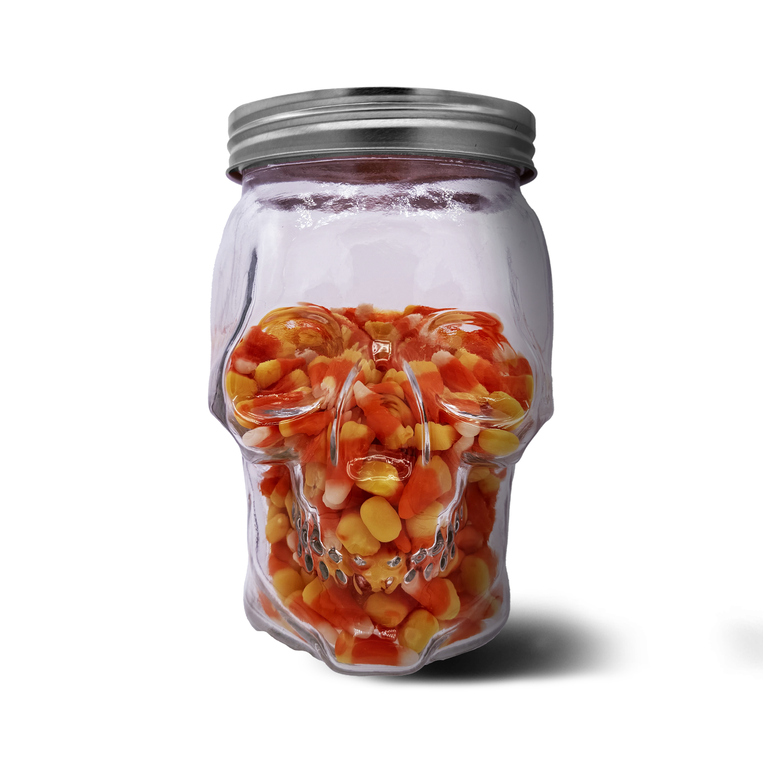 Skull Mason Jar with Lid, 4-Piece Set (2 skull Mason Jars & 2 Lids) 42oz, Clear