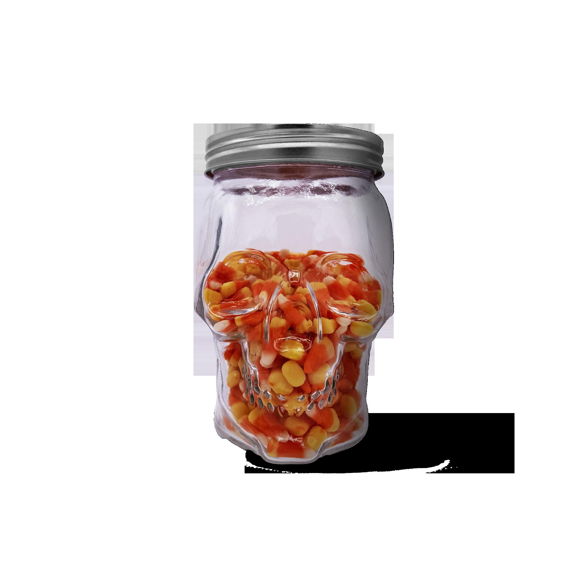 Skull Mason Jar with Lid, 4-Piece Set (2 skull Mason Jars & 2 Lids) 42oz, Clear – Lifestyle – Dura Living