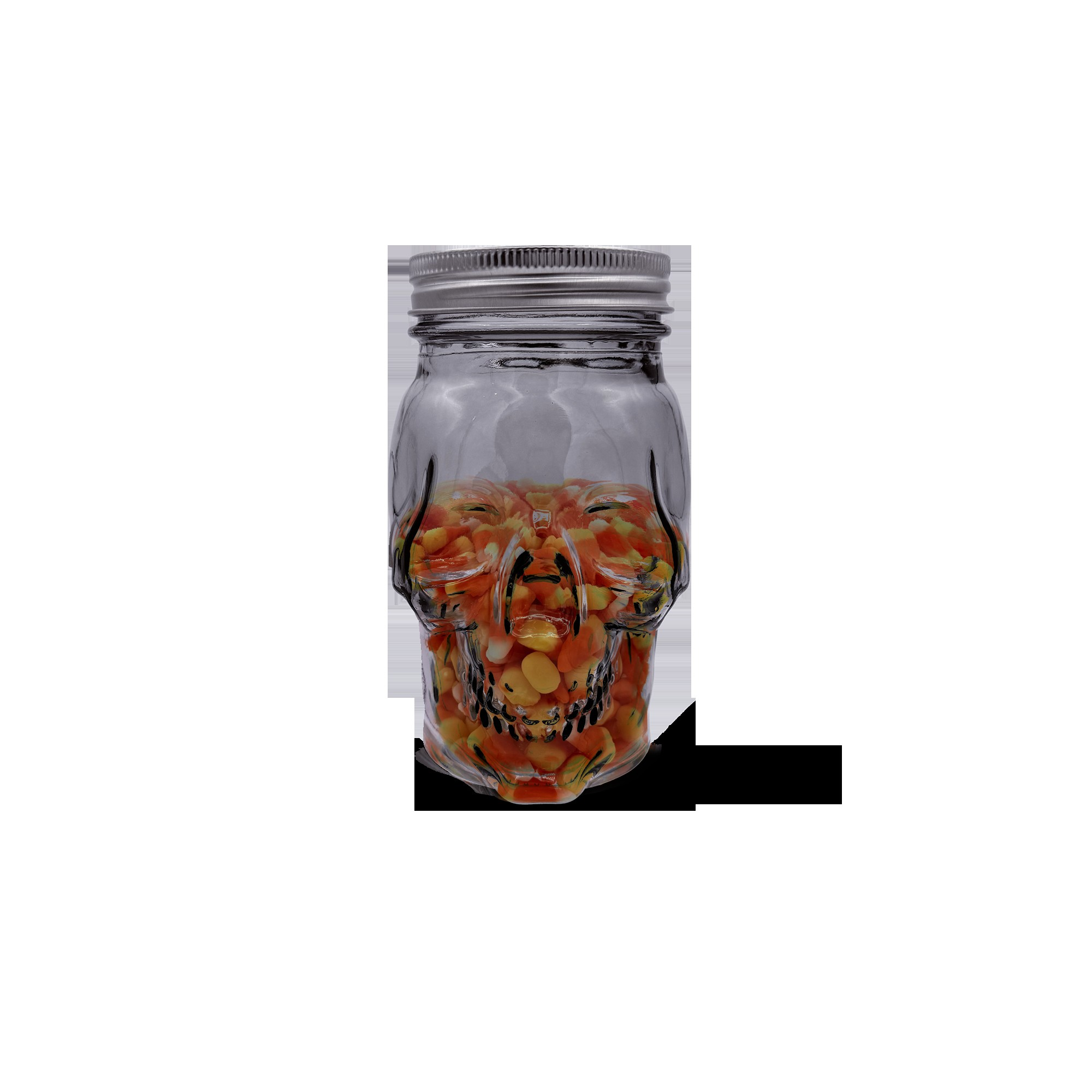 Skull Mason Jar with Lid, 4-Piece Set (2 skull Mason Jars & 2 Lids) 16oz, Smoke – Detail – Dura Living