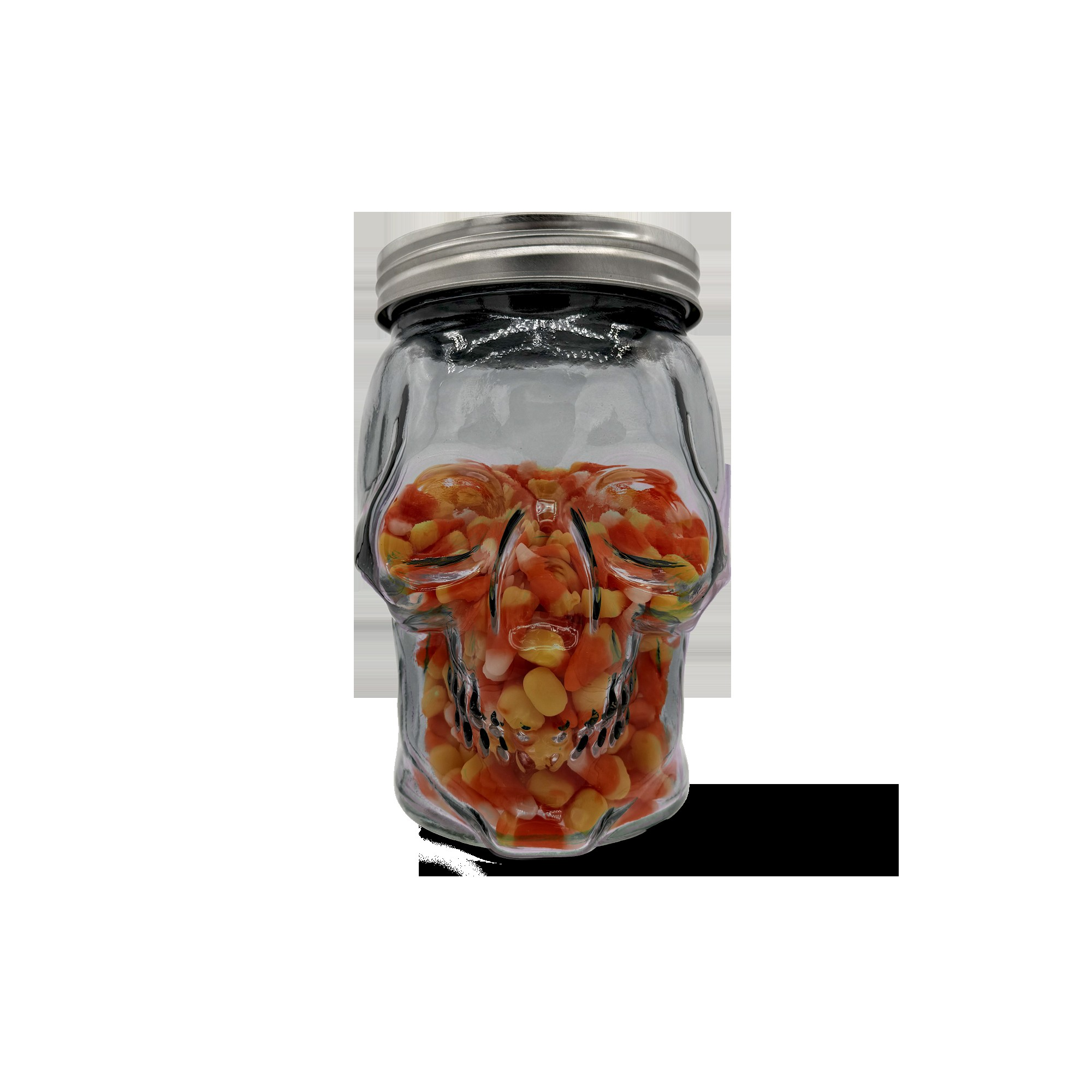 Skull Mason Jar with Lid, 4-Piece Set (2 skull Mason Jars & 2 Lids) 42oz, Smoke – Detail – Dura Living