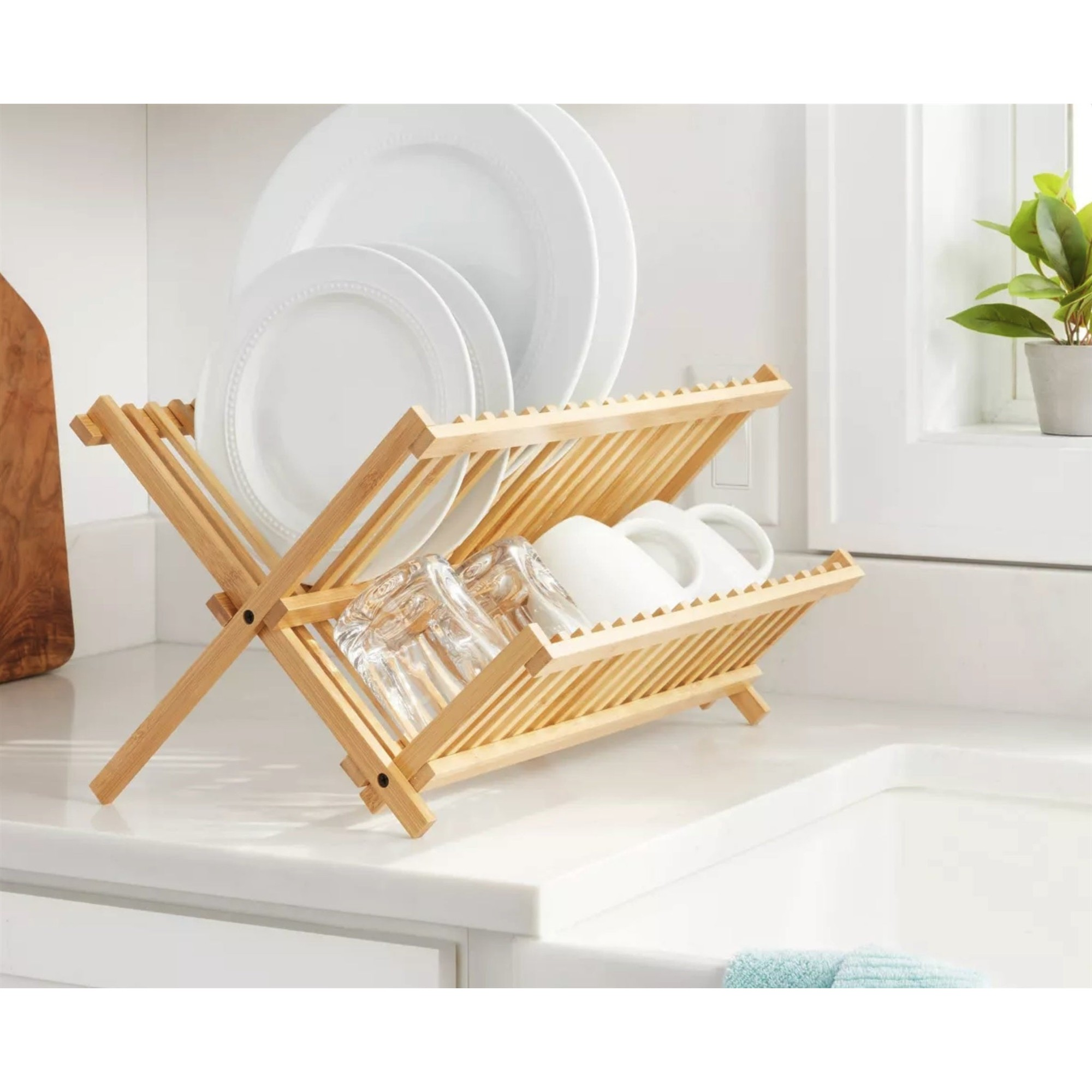 Bamboo Dish Drying Rack - 2-Tier Foldable Dish Rack for Kitchen Counter – Lifestyle – Dura Living