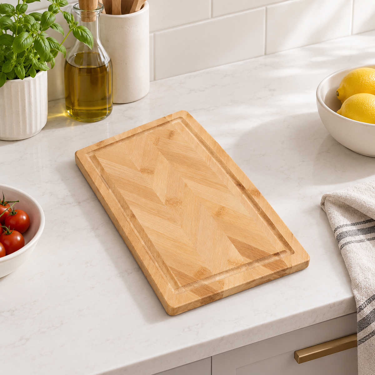 3 Piece Herringbone Bamboo Cutting Board Set