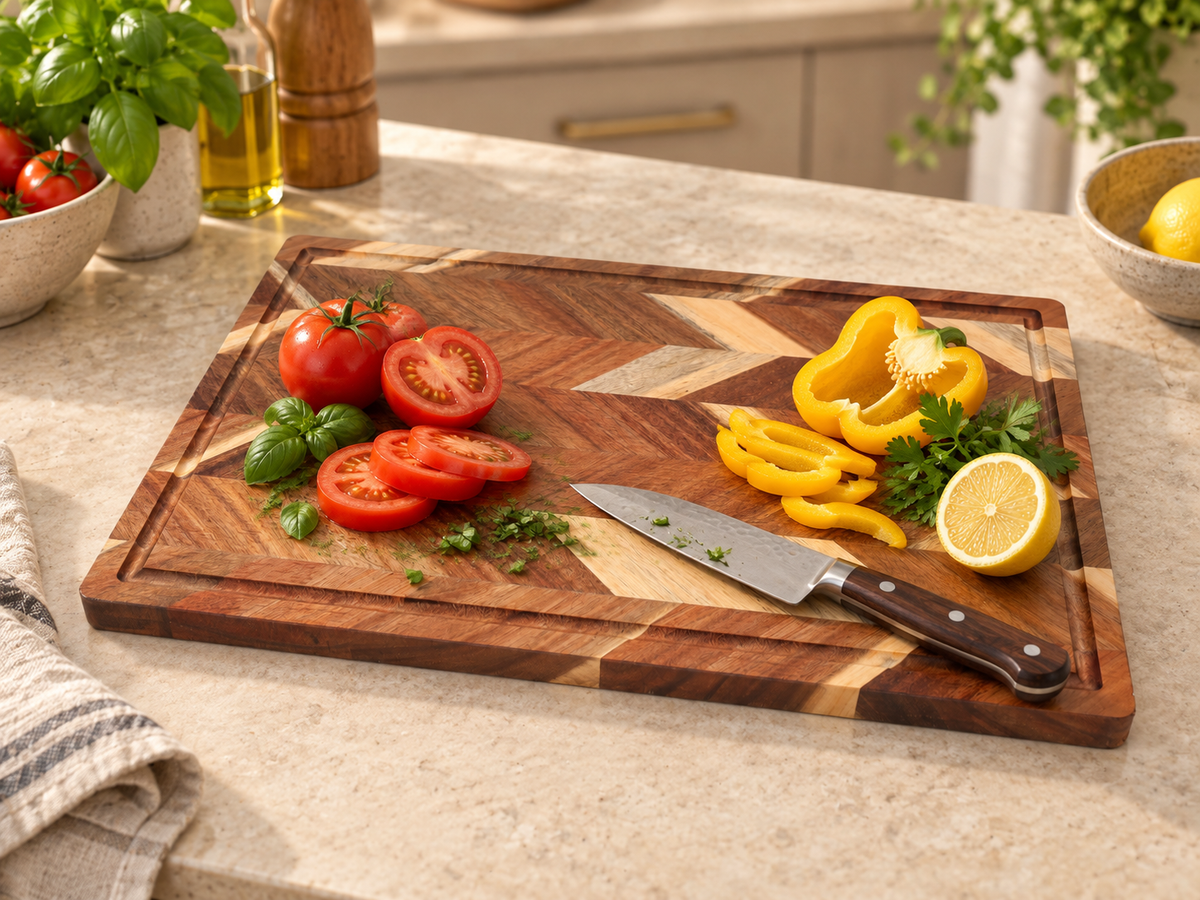 3 Piece Herringbone Acacia Wood Cutting Board Set